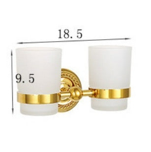 2-fach Zahnputzbecherhalter Verona aus Messing mit Milchglas Becher - Rostfrei - Wandmontage