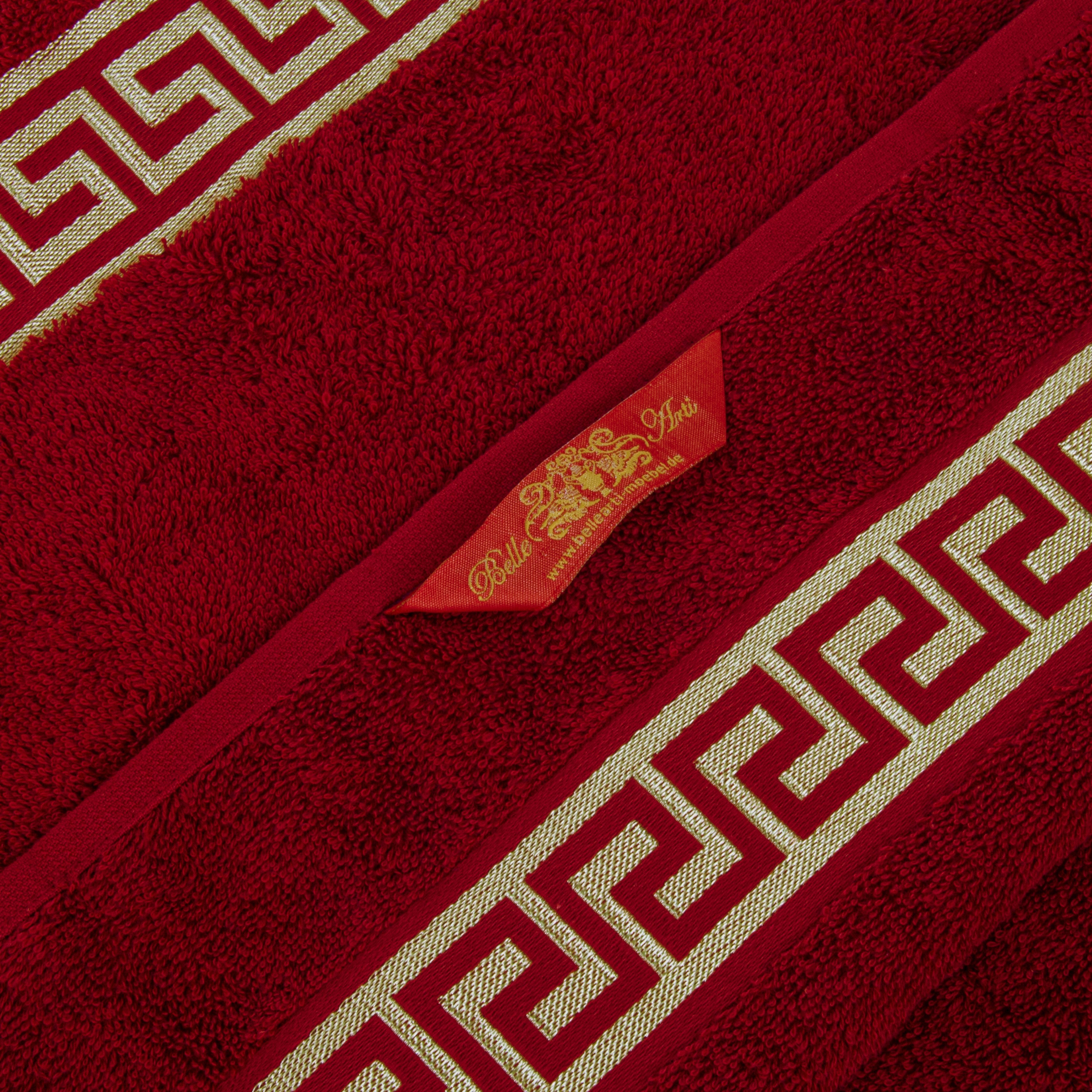 Luxus Handtücher Mäander in rot gold eingestickt - 100% Baumwolle Frottee - okötex