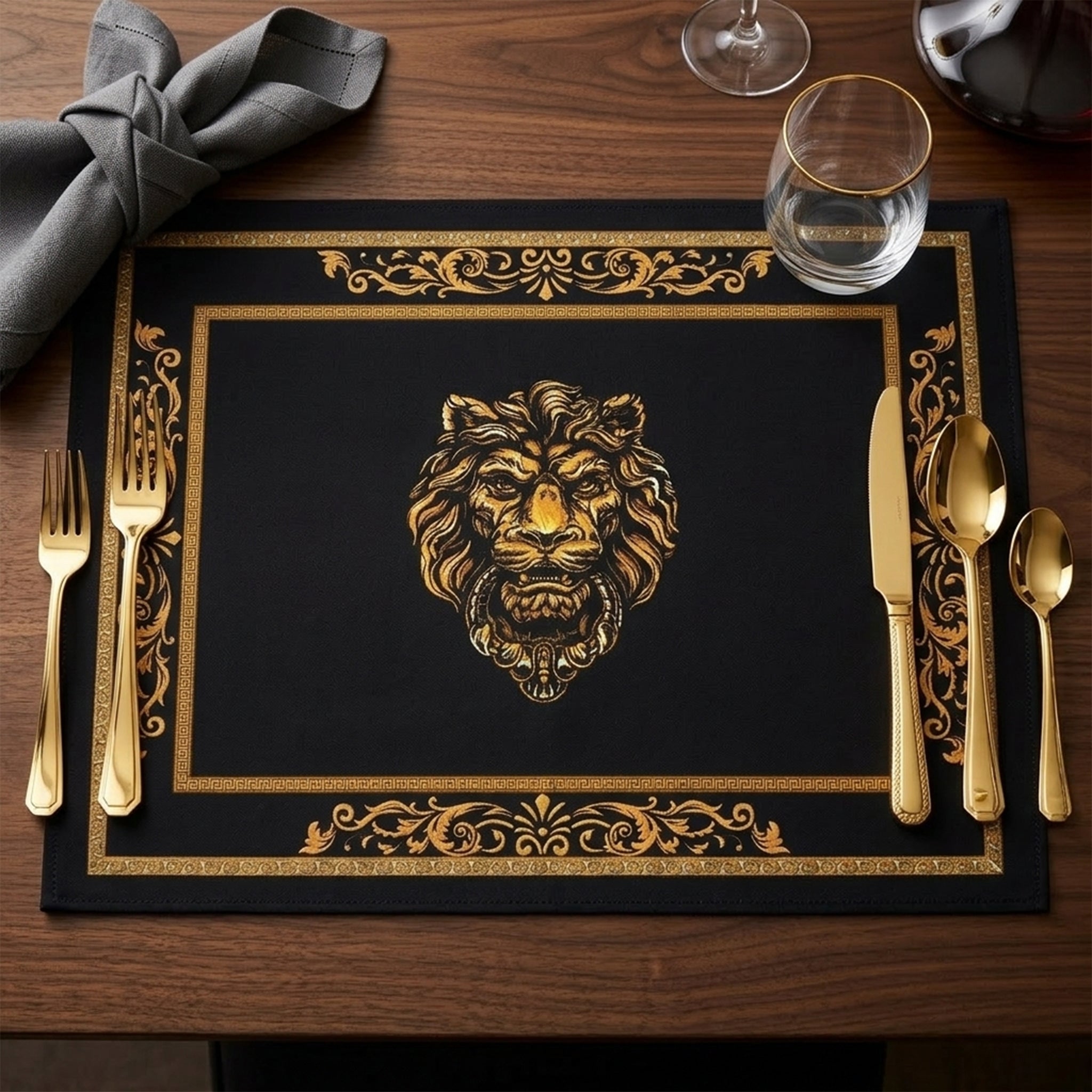 Platzset / Tischset in Lederoptik mit Kunstleder-Rückseite – abwaschbar, rutschhemmend, elegant – Design Löwe, Amphore oder Krone