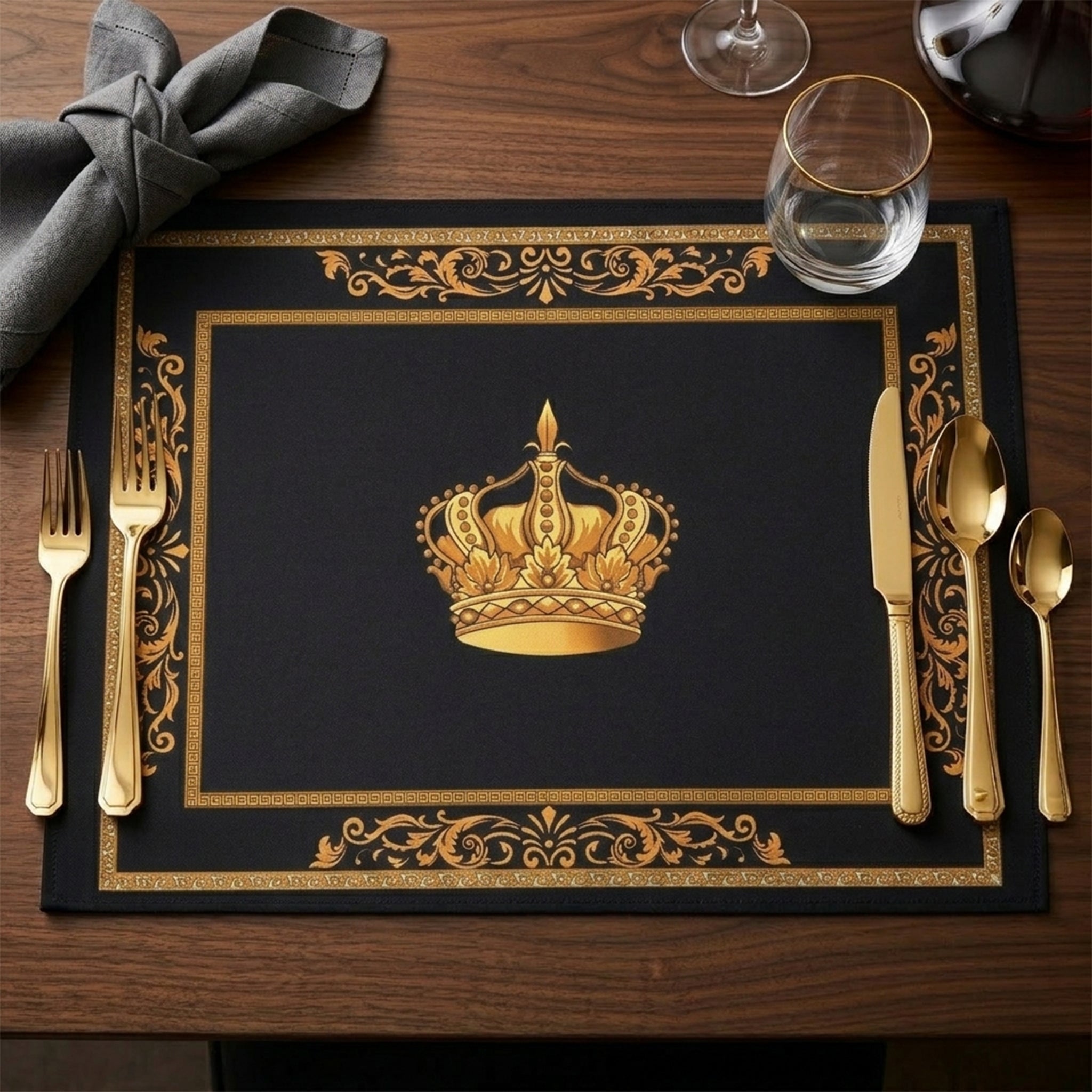 Platzset / Tischset in Lederoptik mit Kunstleder-Rückseite – abwaschbar, rutschhemmend, elegant – Design Löwe, Amphore oder Krone