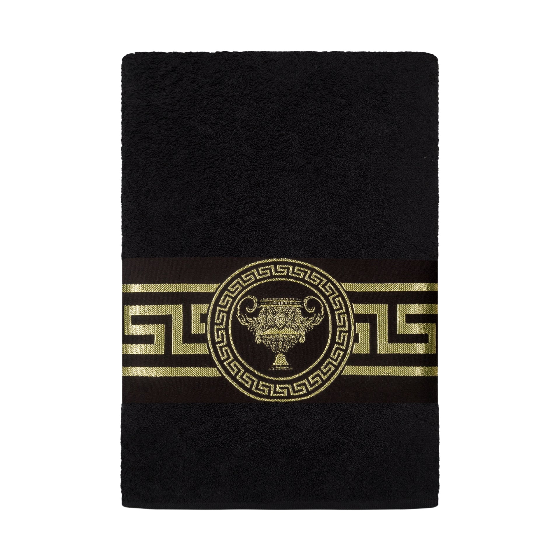 Luxury towels Meander Amphora in black gold - 100% cotton - soft and absorbent