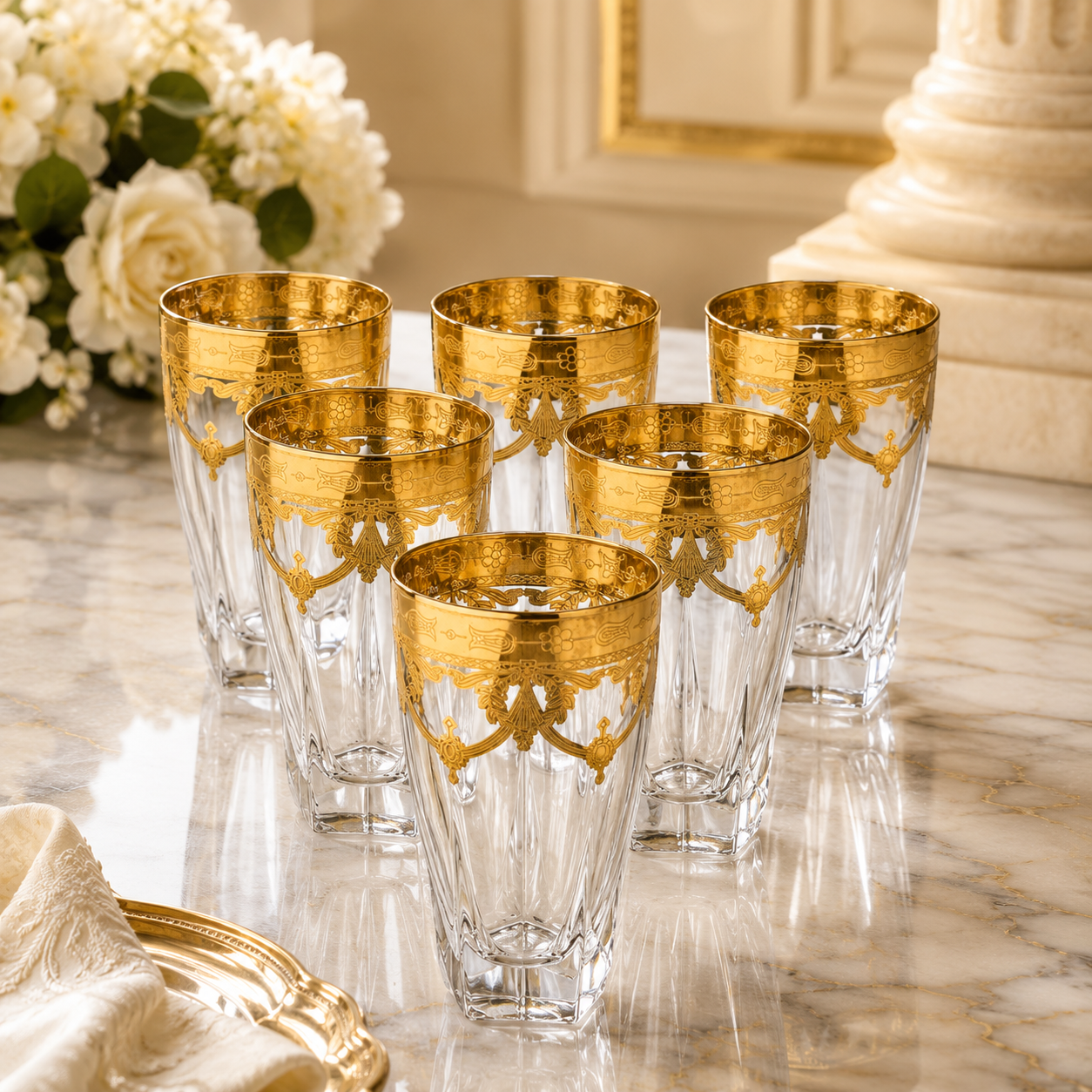 Murano long drink glasses floral