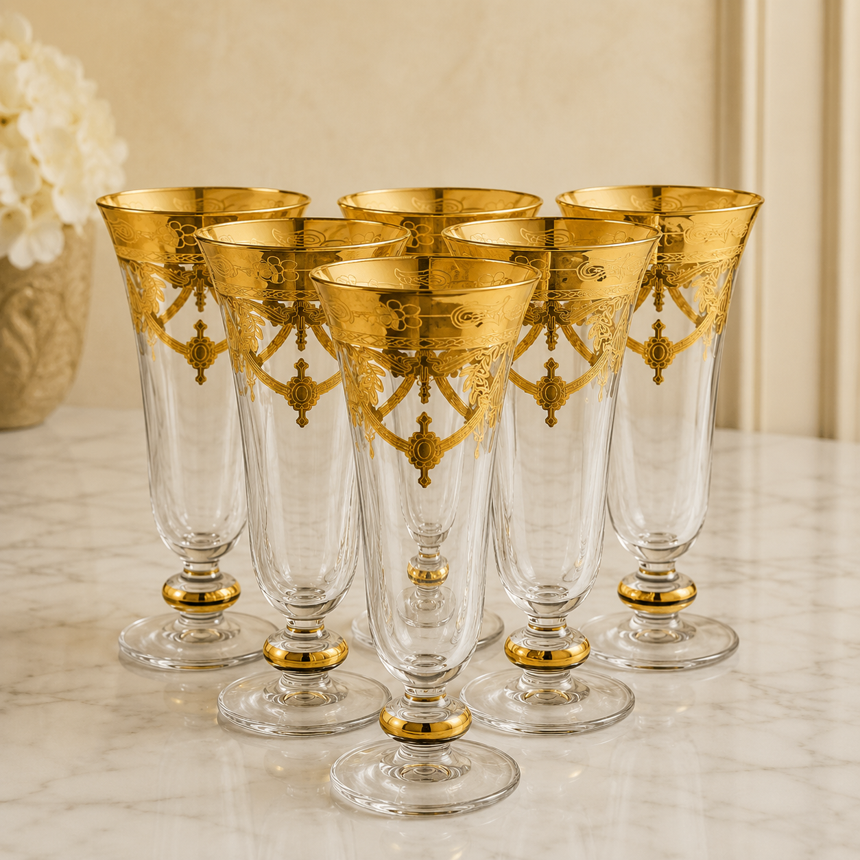 Exclusive luxury Murano champagne & prosecco glasses Floral