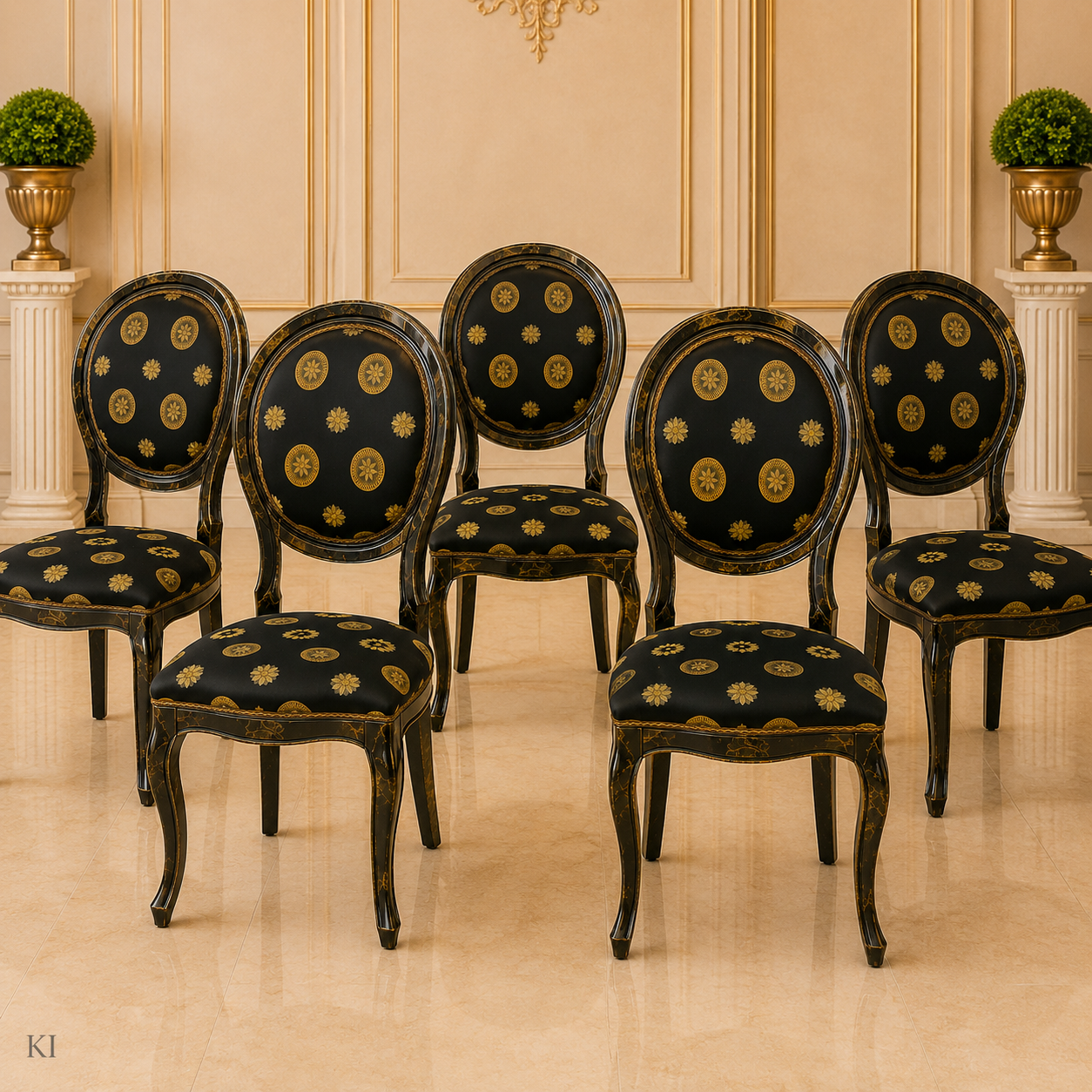 5er-Set elegante Hochglanz-Stühle in Schwarz und Gold Royal Black