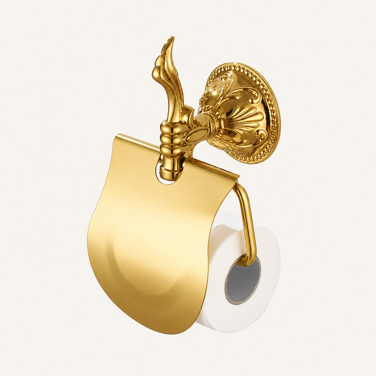 Toilet paper holder with lid made of brass Esclusivo - polished gold, for wall mounting, elegant and rustproof