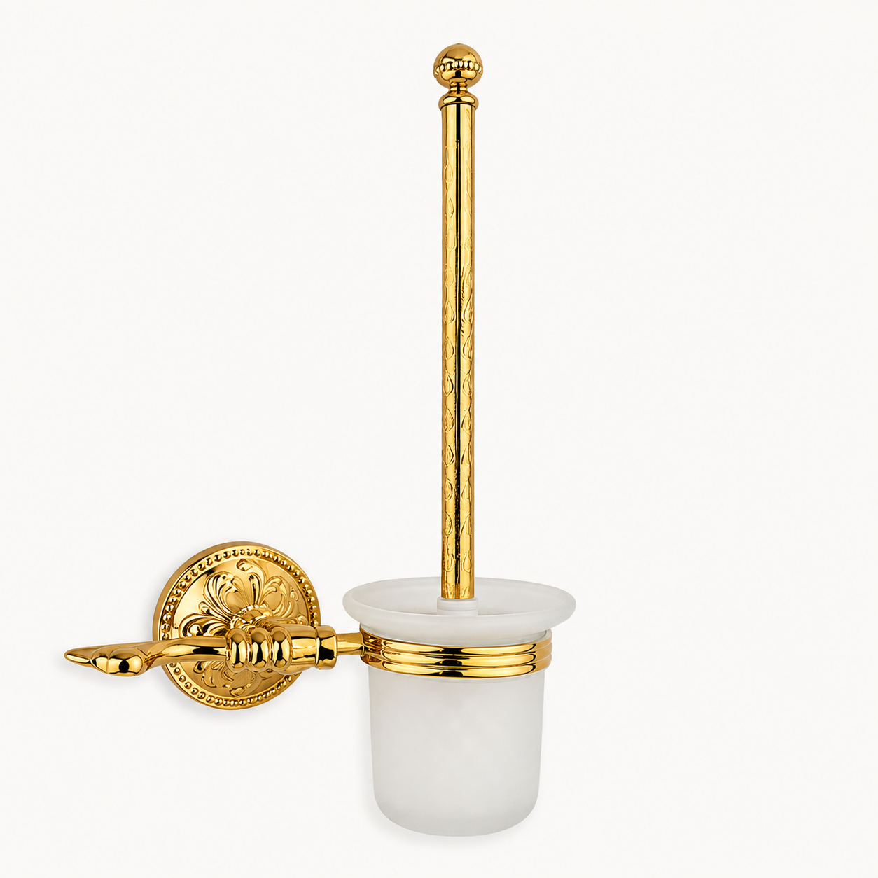 Luxury toilet brush with holder made of brass and frosted glass Esclusivo - wall mounting, rustproof, gold polished