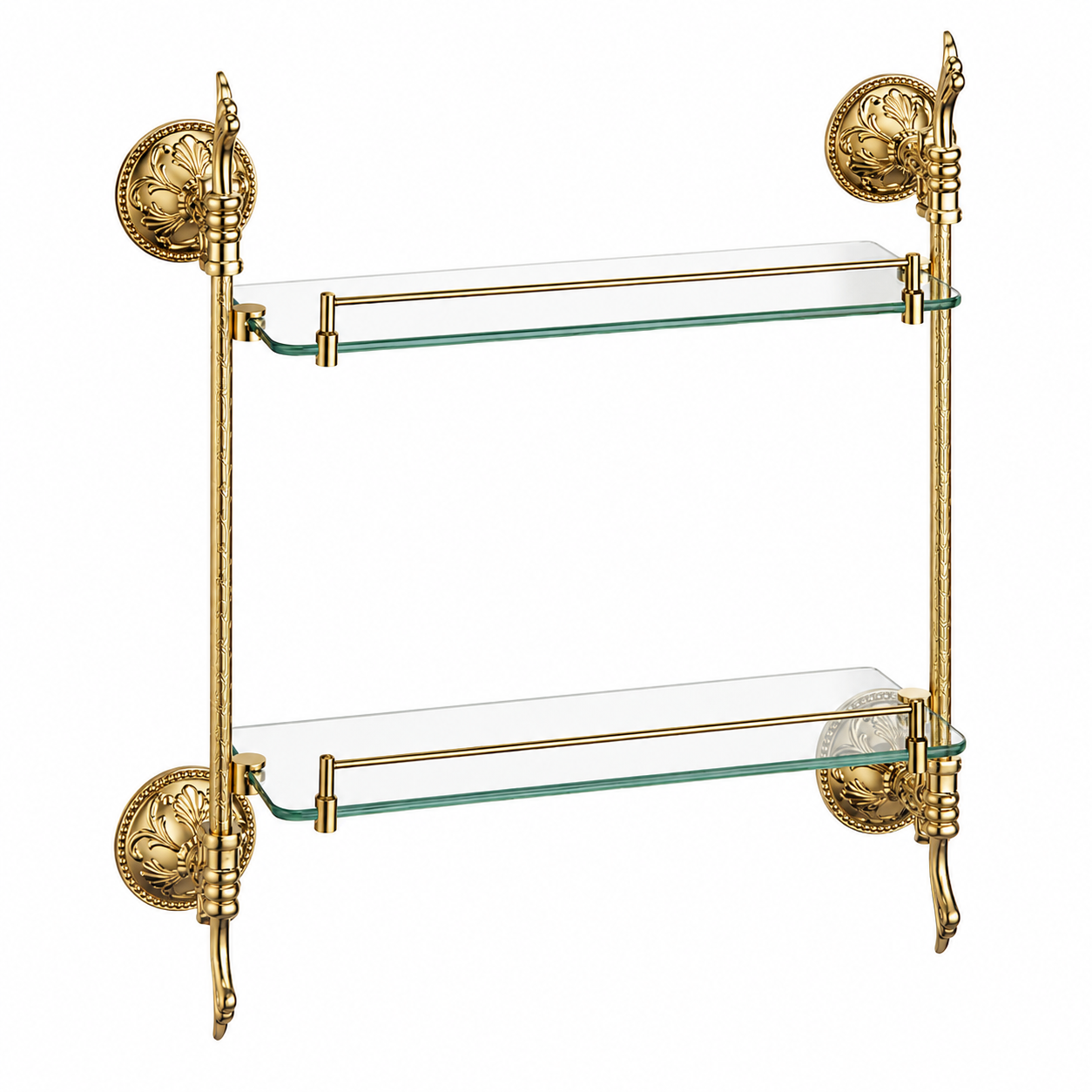Luxus Wandregal aus Messing und Glas 2-stöckig Esclusivo - Wandmontage - pflegeleicht & rostfrei
