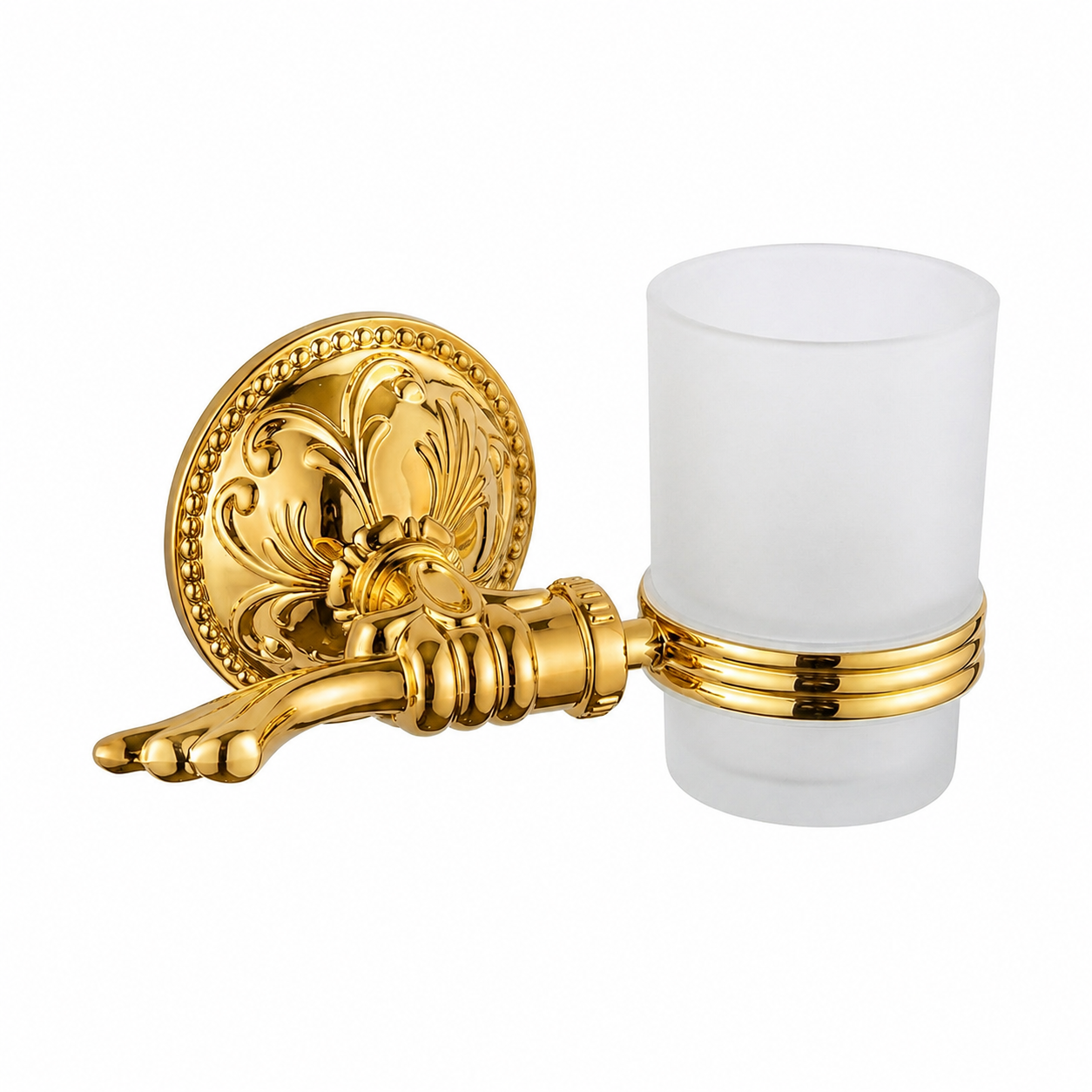 Zahnputzbecher Gold mit Flügeldesign Esclusivo – Wandhalter aus Glas im Vintage Stil