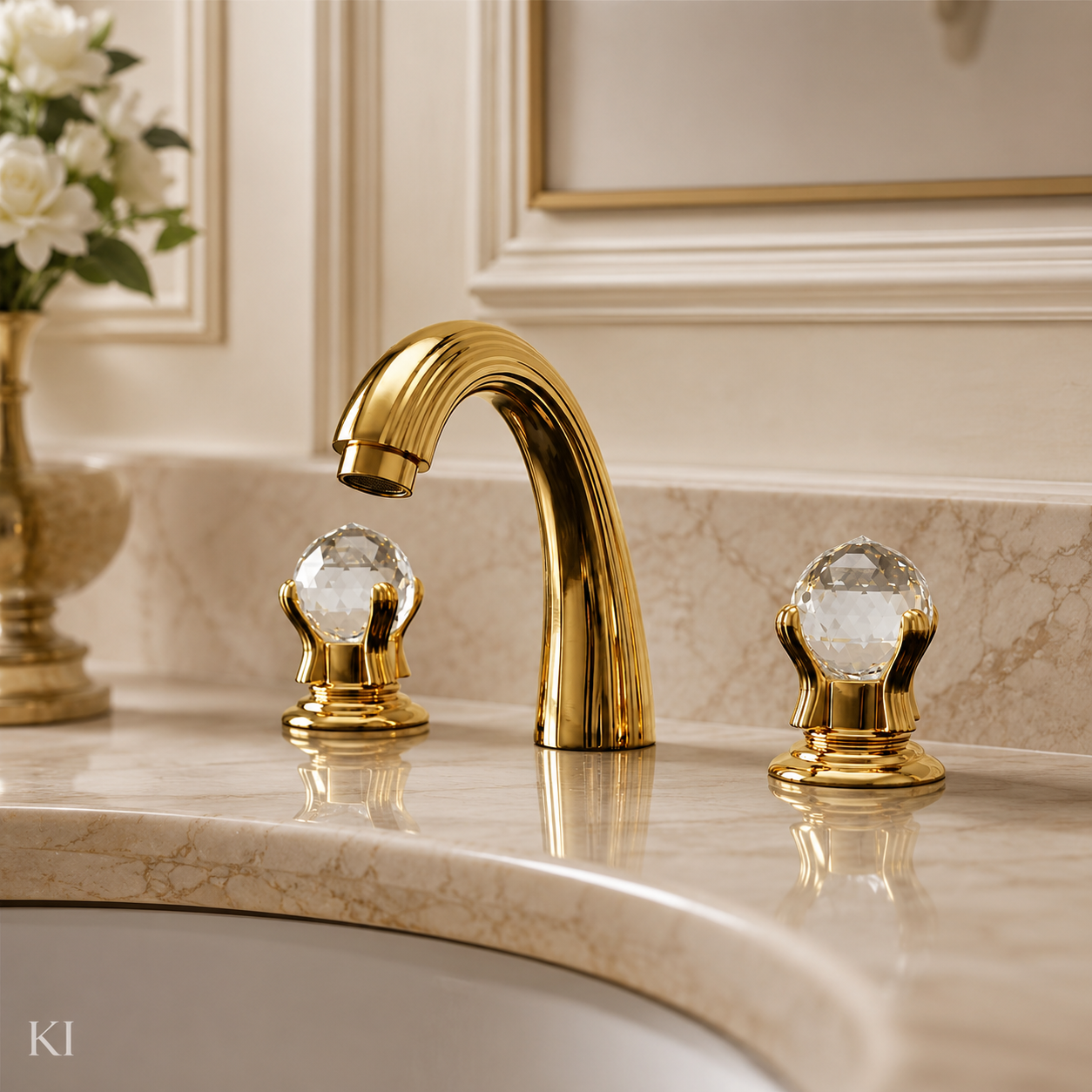 Luxus Wasserhahn Bad Küche 24k Gold vergoldet Badarmatur Waschbecken hochglanz poliert aus Messing - Made in Italy