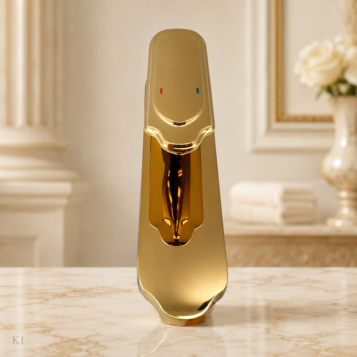 Luxus Badarmatur Wasserhahn Waschbecken Bad Badezimmer Exklusiv 24k Gold hochglanzpoliert aus Messing - Made in Italy