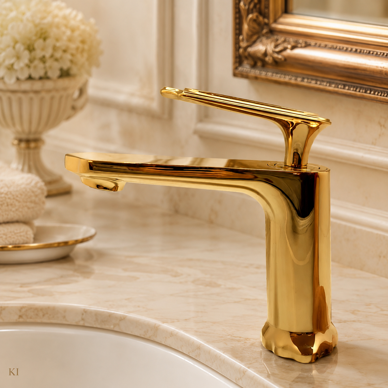 Luxus Badarmatur Wasserhahn Waschbecken Bad Badezimmer Exklusiv 24k Gold hochglanzpoliert aus Messing - Made in Italy