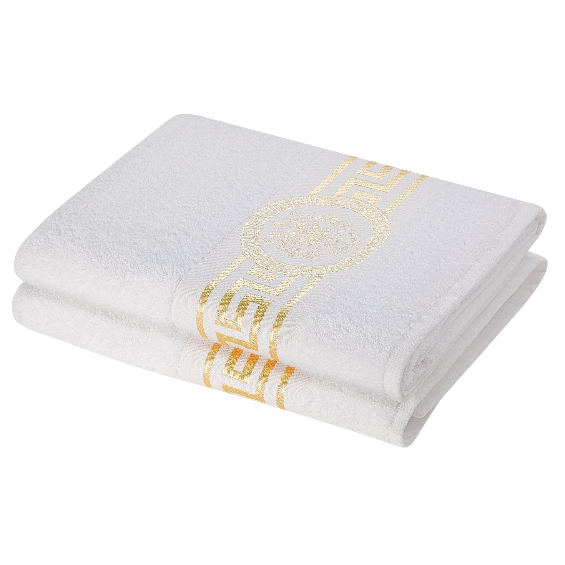 Meander Lion Towels White Gold