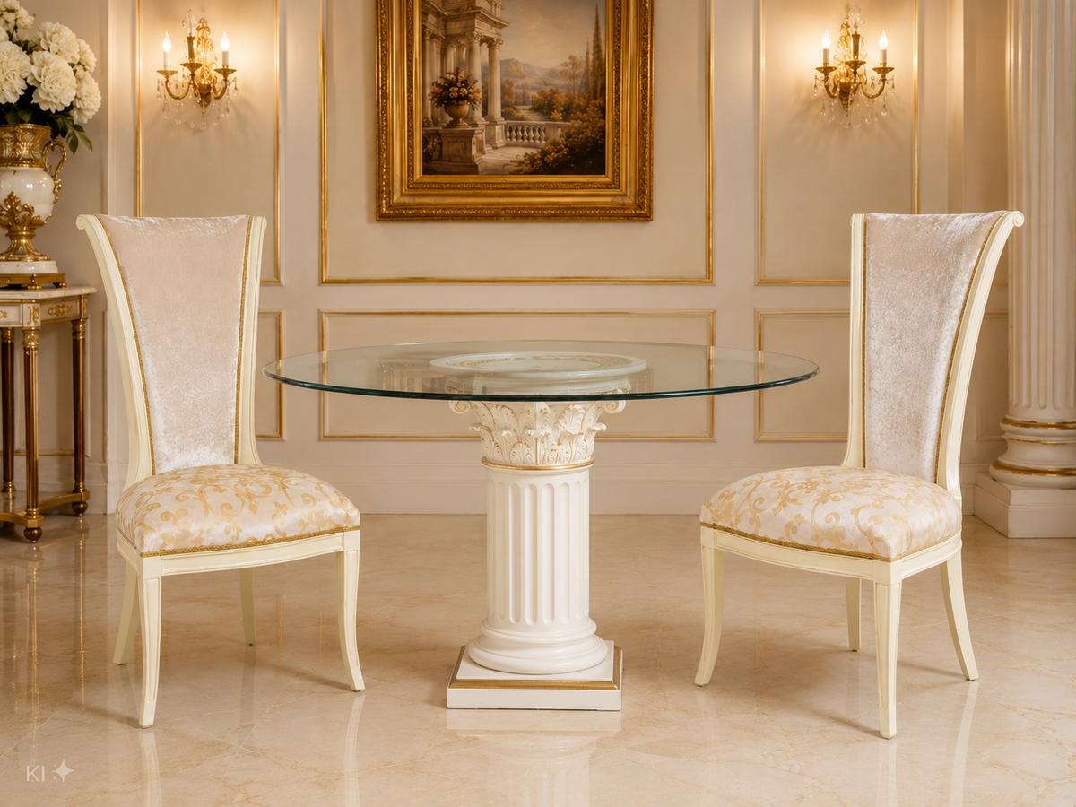 2er Set Elegante Hochlehner-Stühle – Creme/Gold im klassischen Design