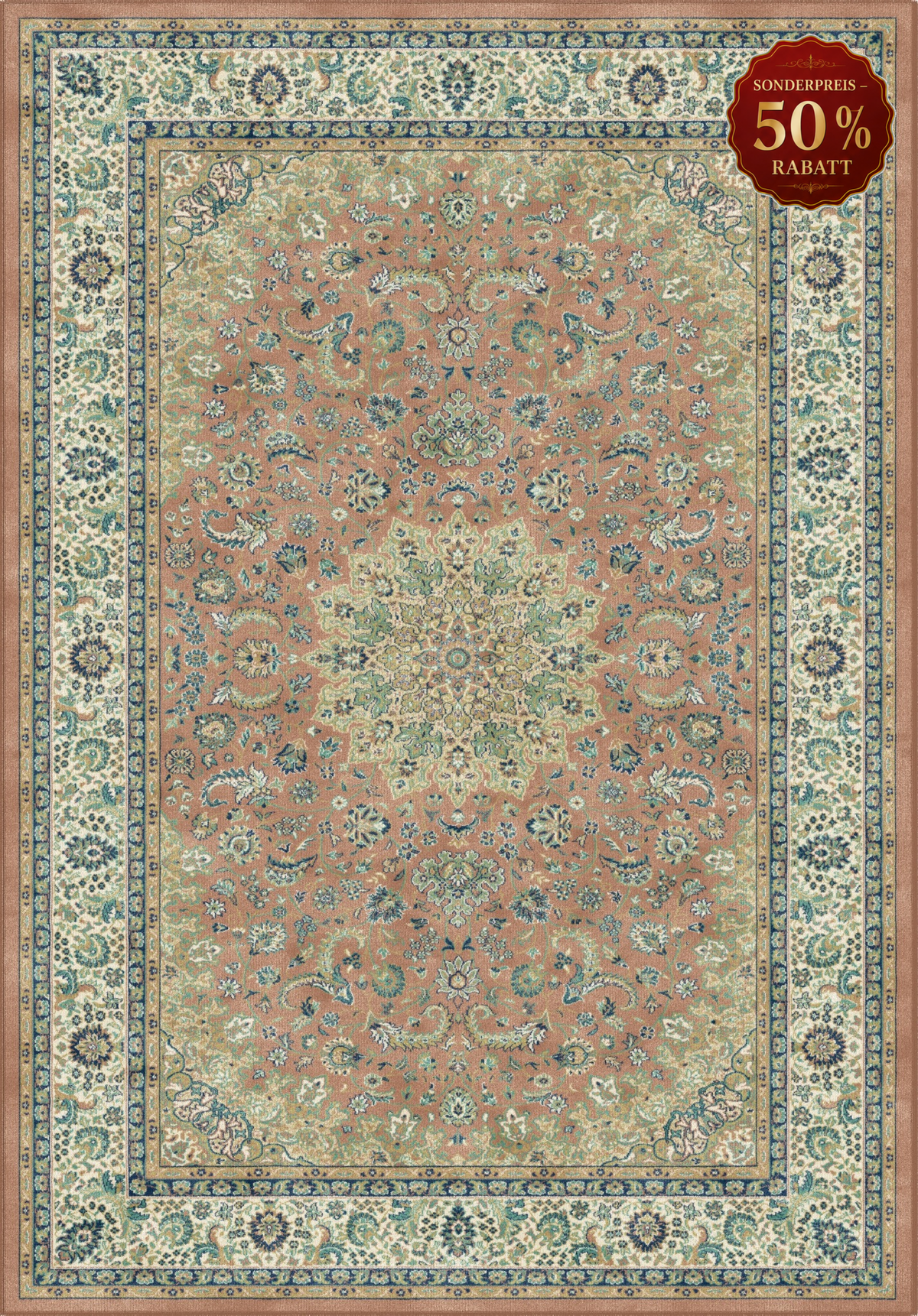 Teppich Orient Muster 144 Rot Beige Rosa mit Fransen