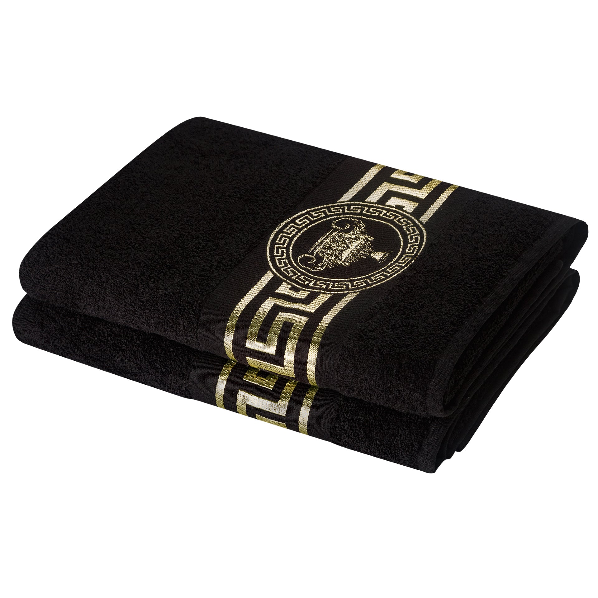Luxury towels Meander Amphora in black gold - 100% cotton - soft and absorbent
