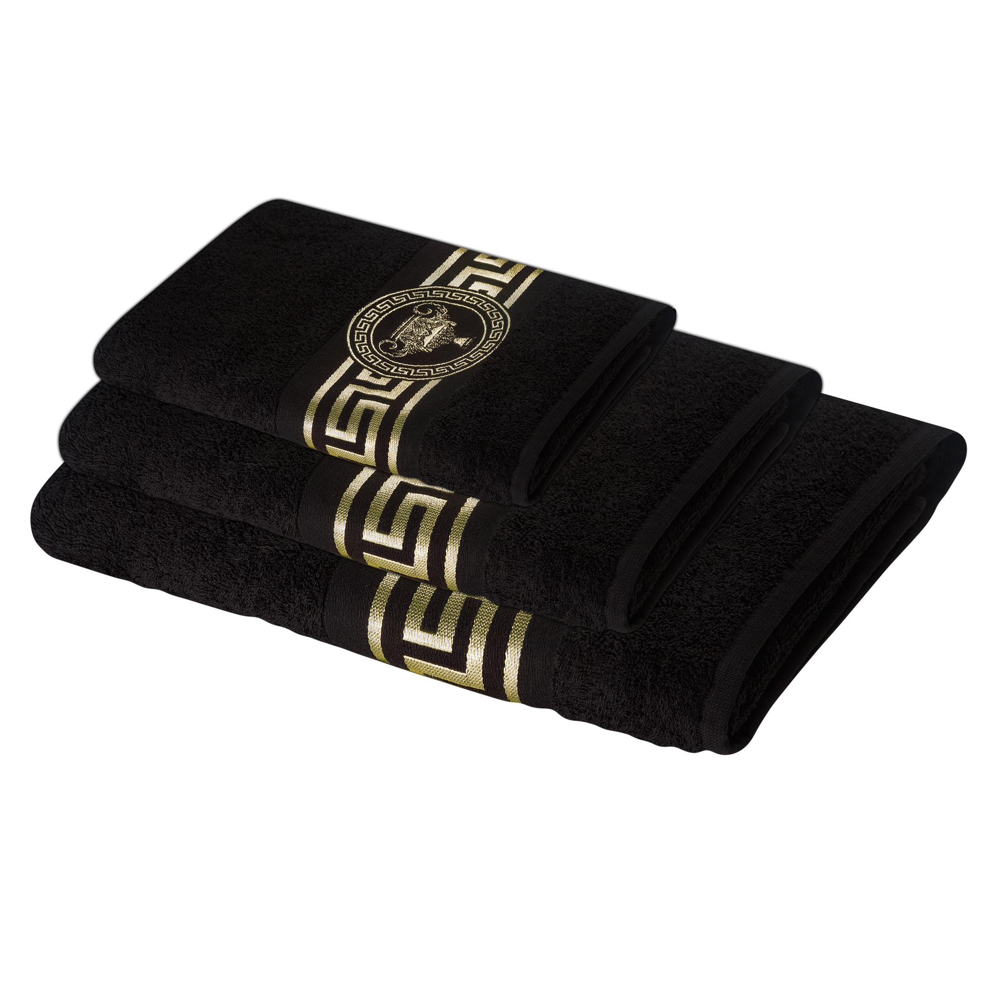 Luxury towels Meander Amphora in black gold - 100% cotton - soft and absorbent
