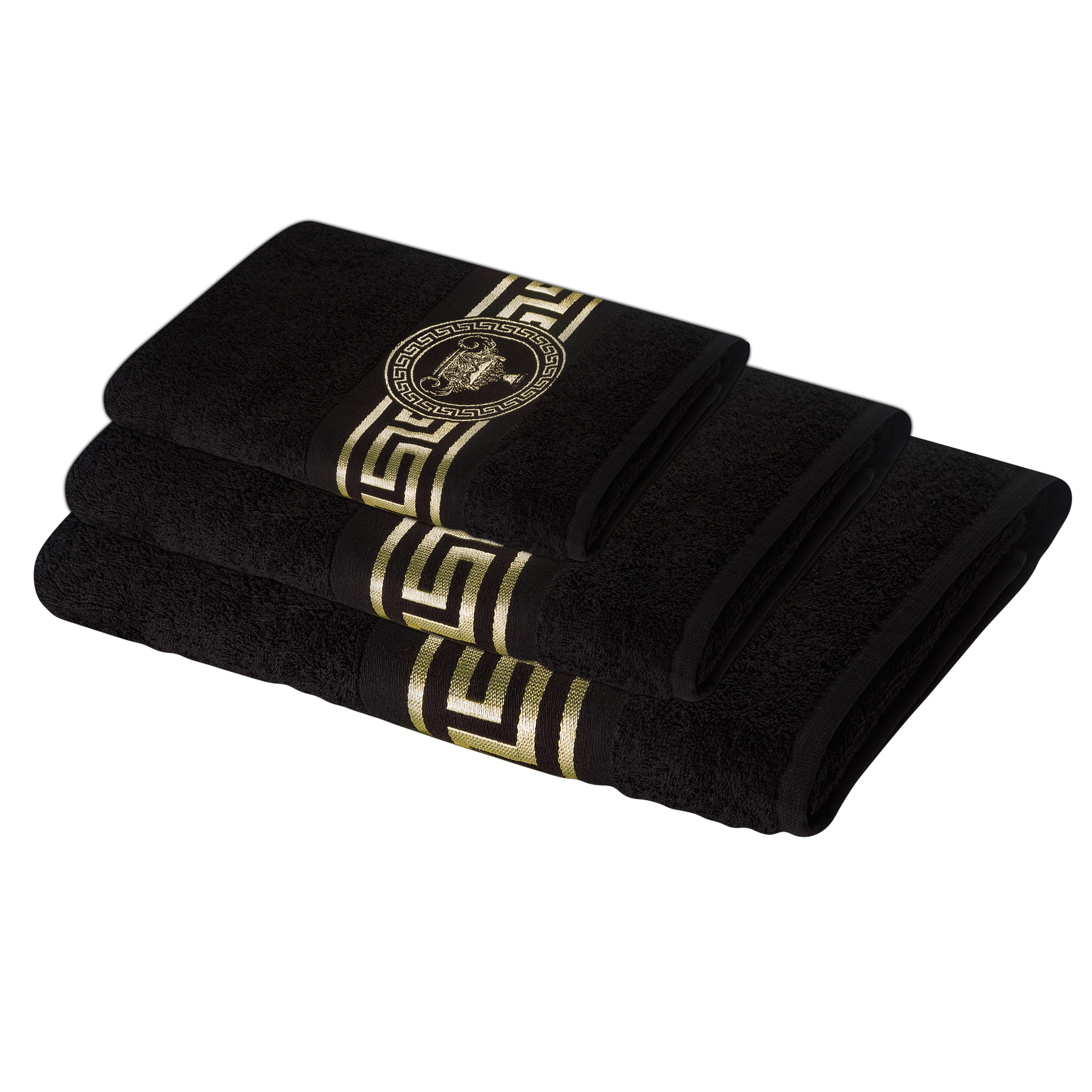 Luxus Handtücher Mäander Amphore in schwarz gold - 100% Baumwolle - weich und saugstark