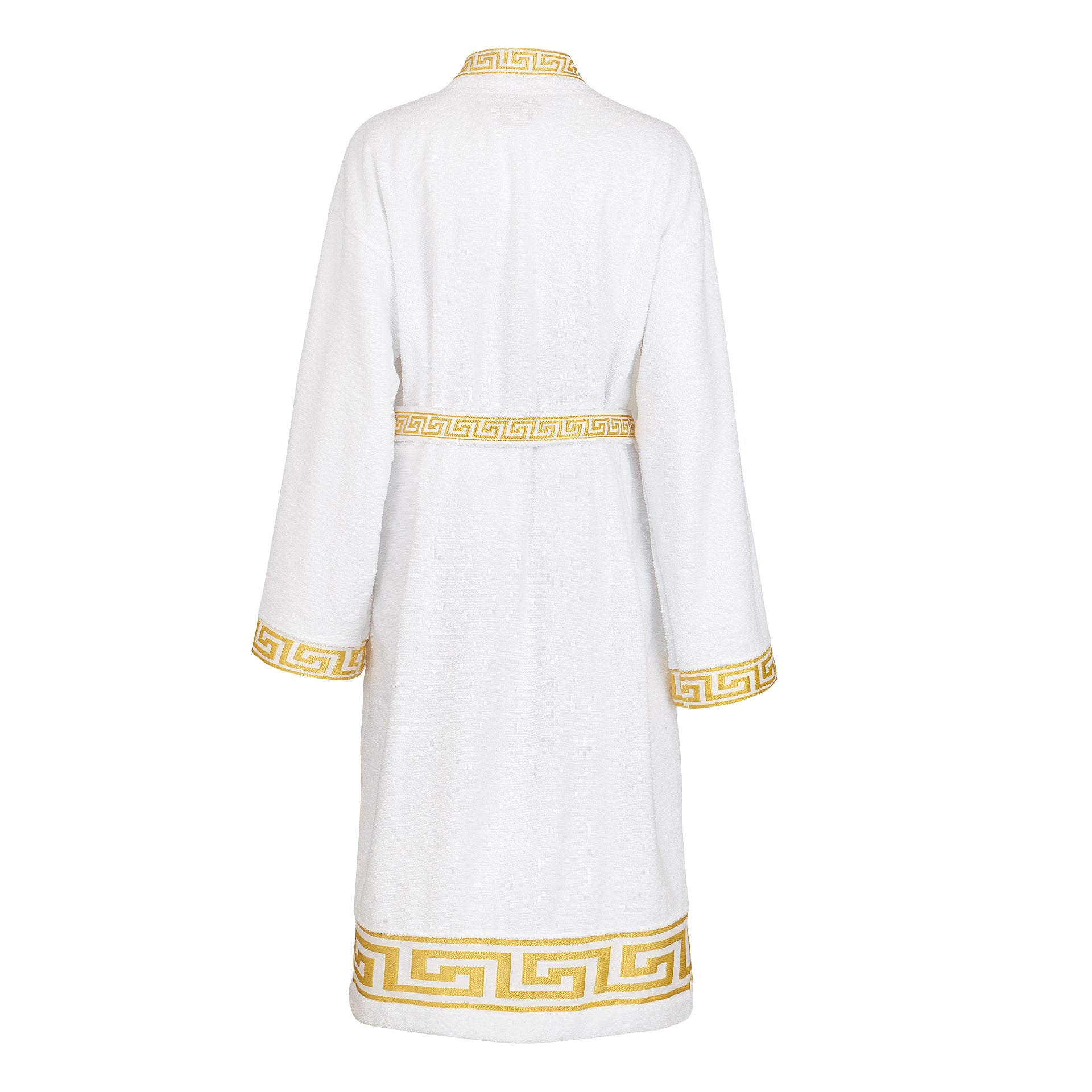 Luxus Bademantel Kimono Mäander in weiss gold für Damen & Herren - 100% Baumwolle