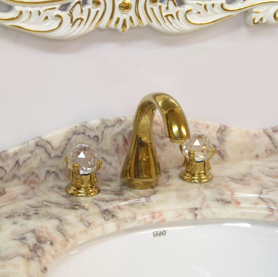 Luxus Wasserhahn Bad Küche 24k Gold vergoldet Badarmatur Waschbecken hochglanz poliert aus Messing - Made in Italy