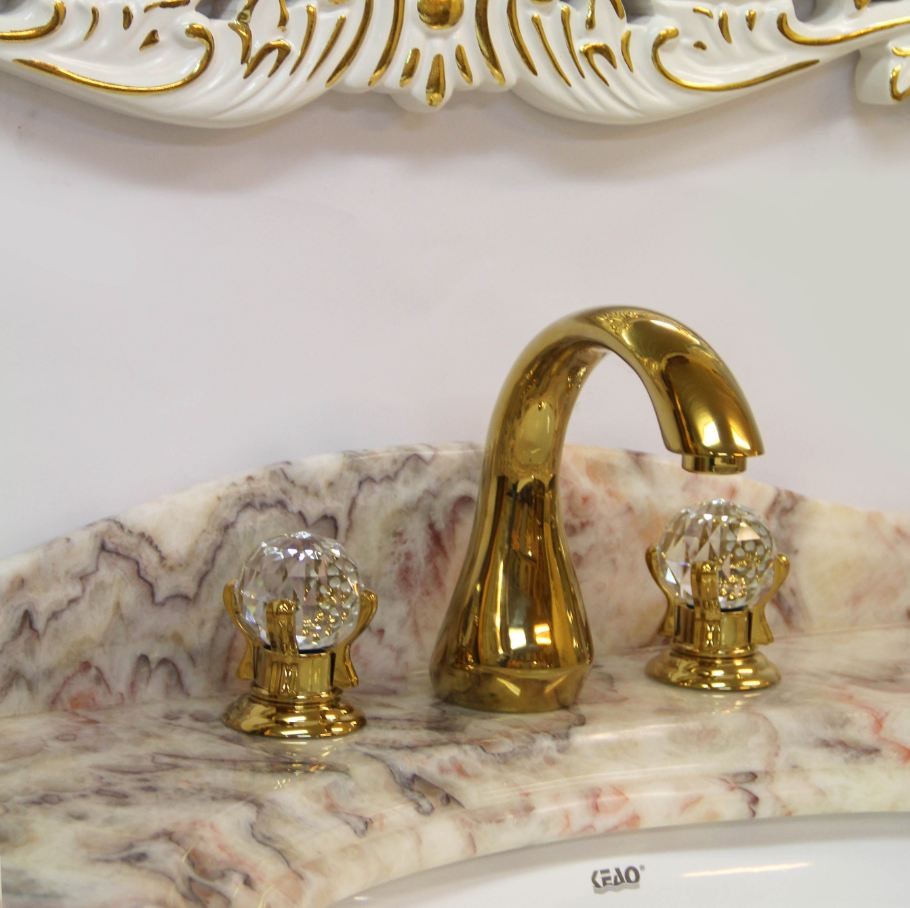 Luxus Wasserhahn Bad Küche 24k Gold vergoldet Badarmatur Waschbecken hochglanz poliert aus Messing - Made in Italy