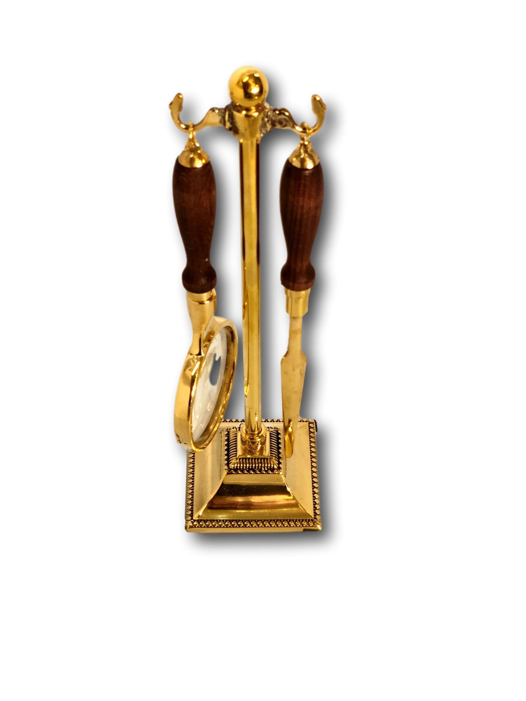 Set magnifying reading glass and letter opener brass