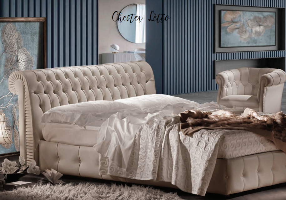 Bed Chester Letto Leather Cream