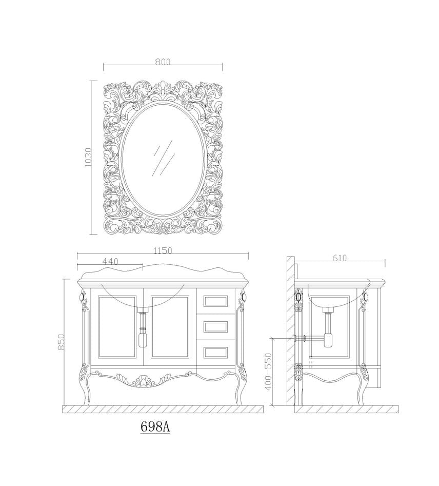 Marble vanity unit with white/gold mirror