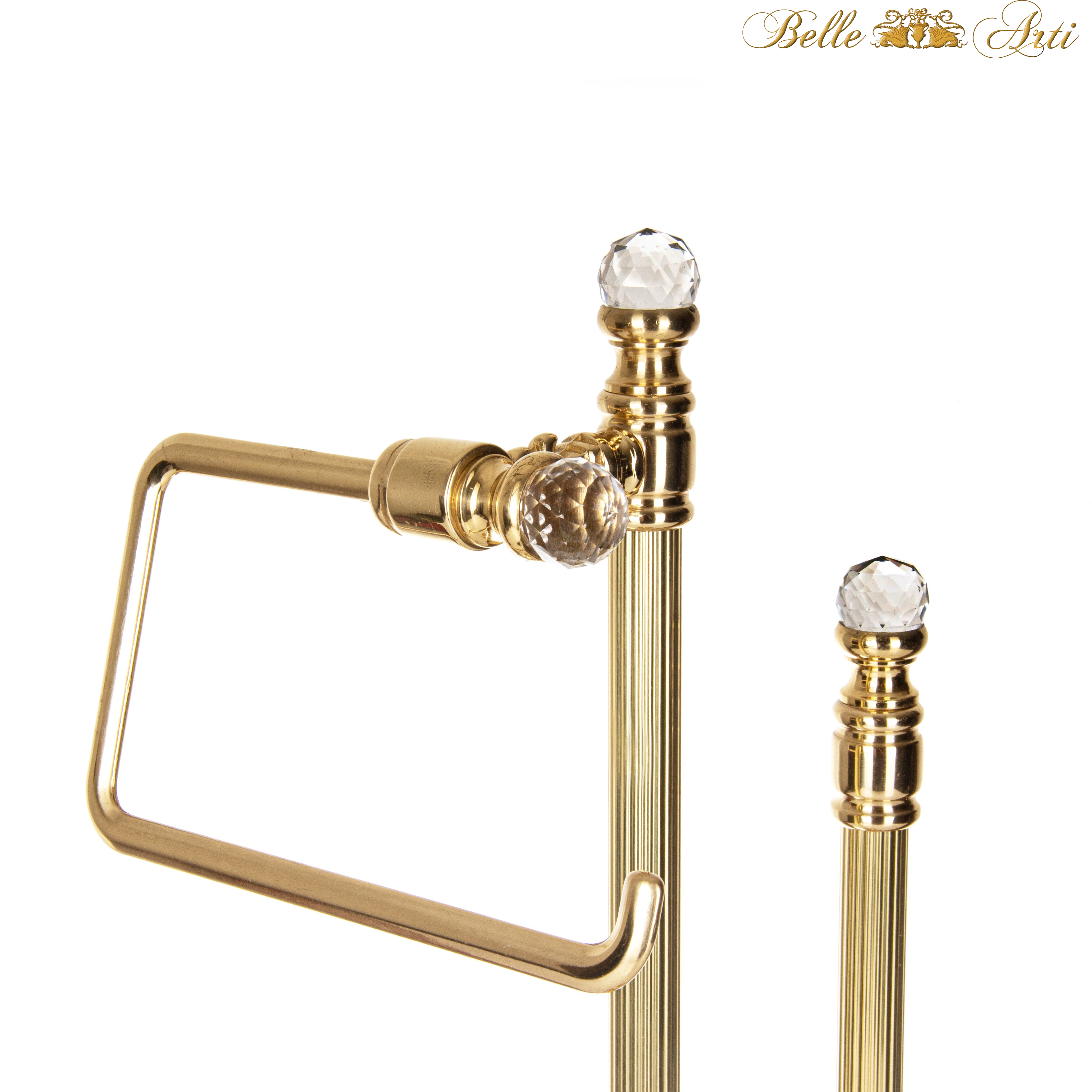 Vintage toilet brush set with toilet paper holder made of brass and ceramic - antique with crystals - standing