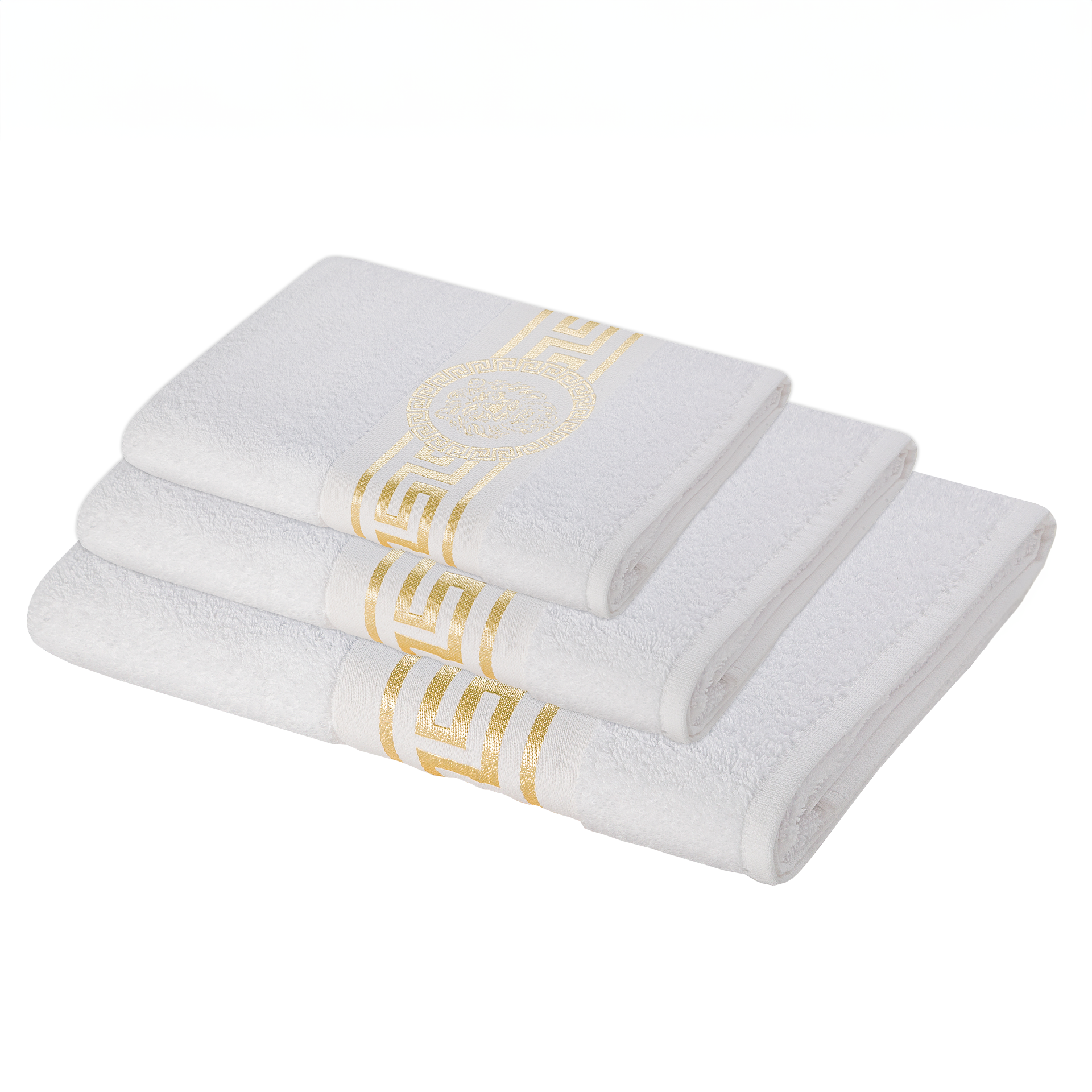 Meander Lion Towels White Gold