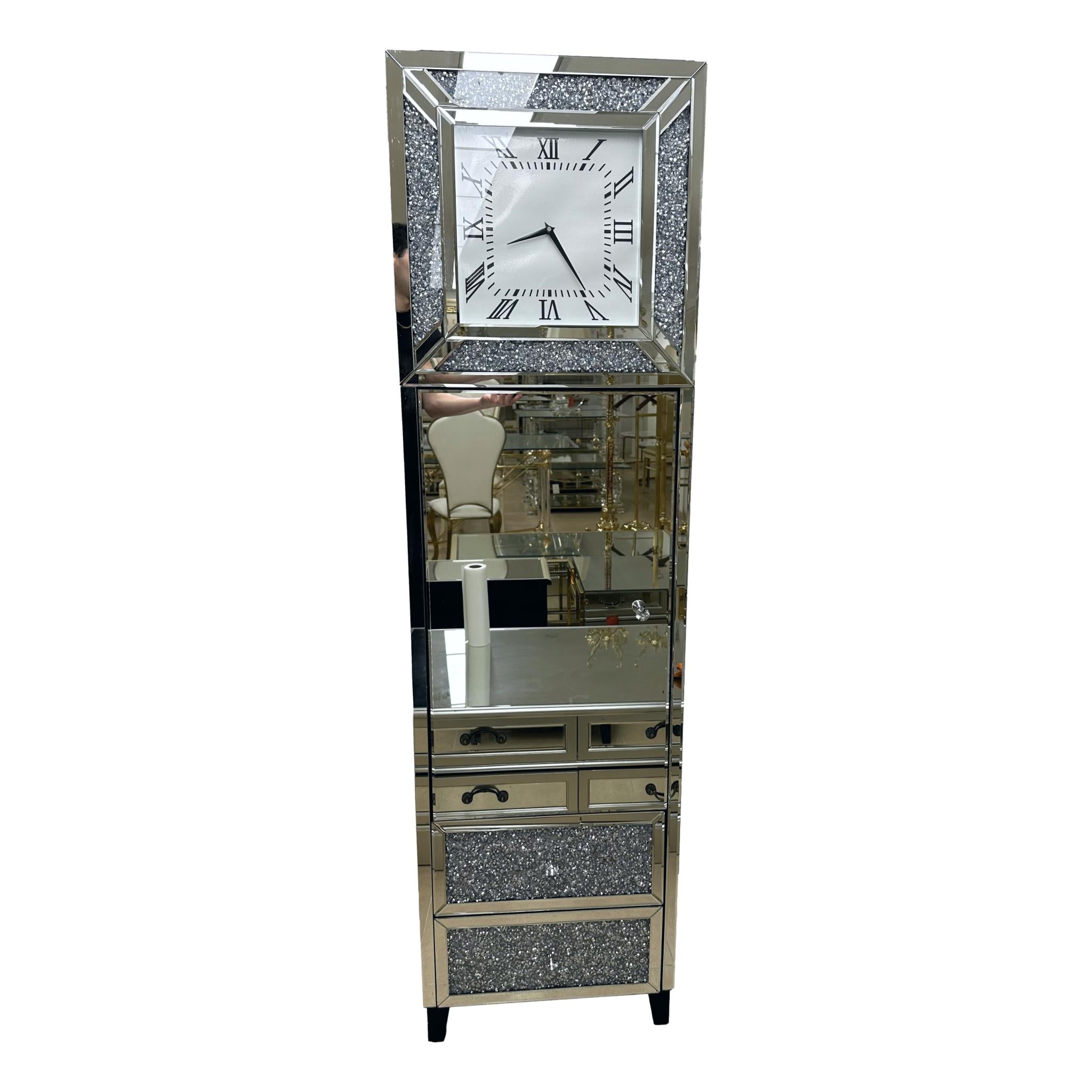 Grandfather clock mirrored with storage space