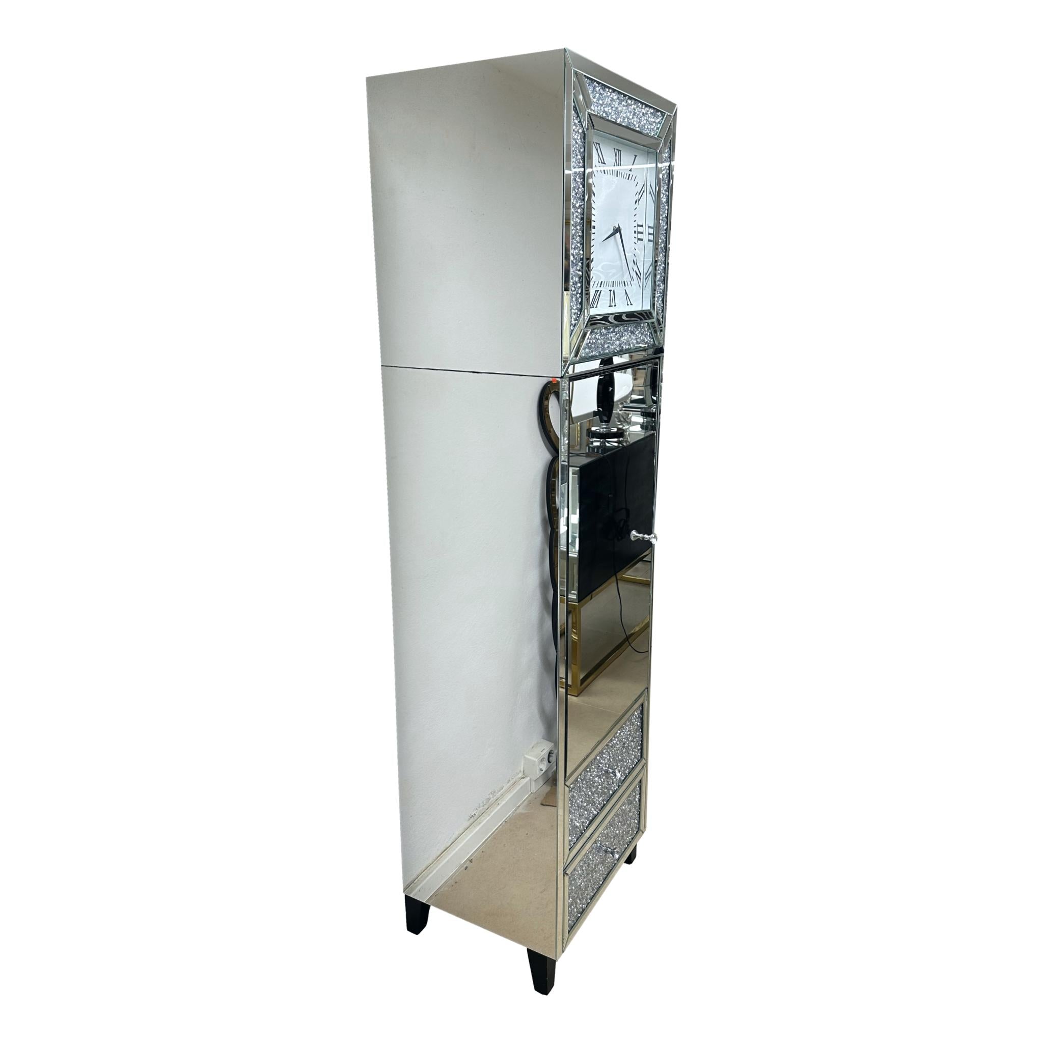 Grandfather clock mirrored with storage space
