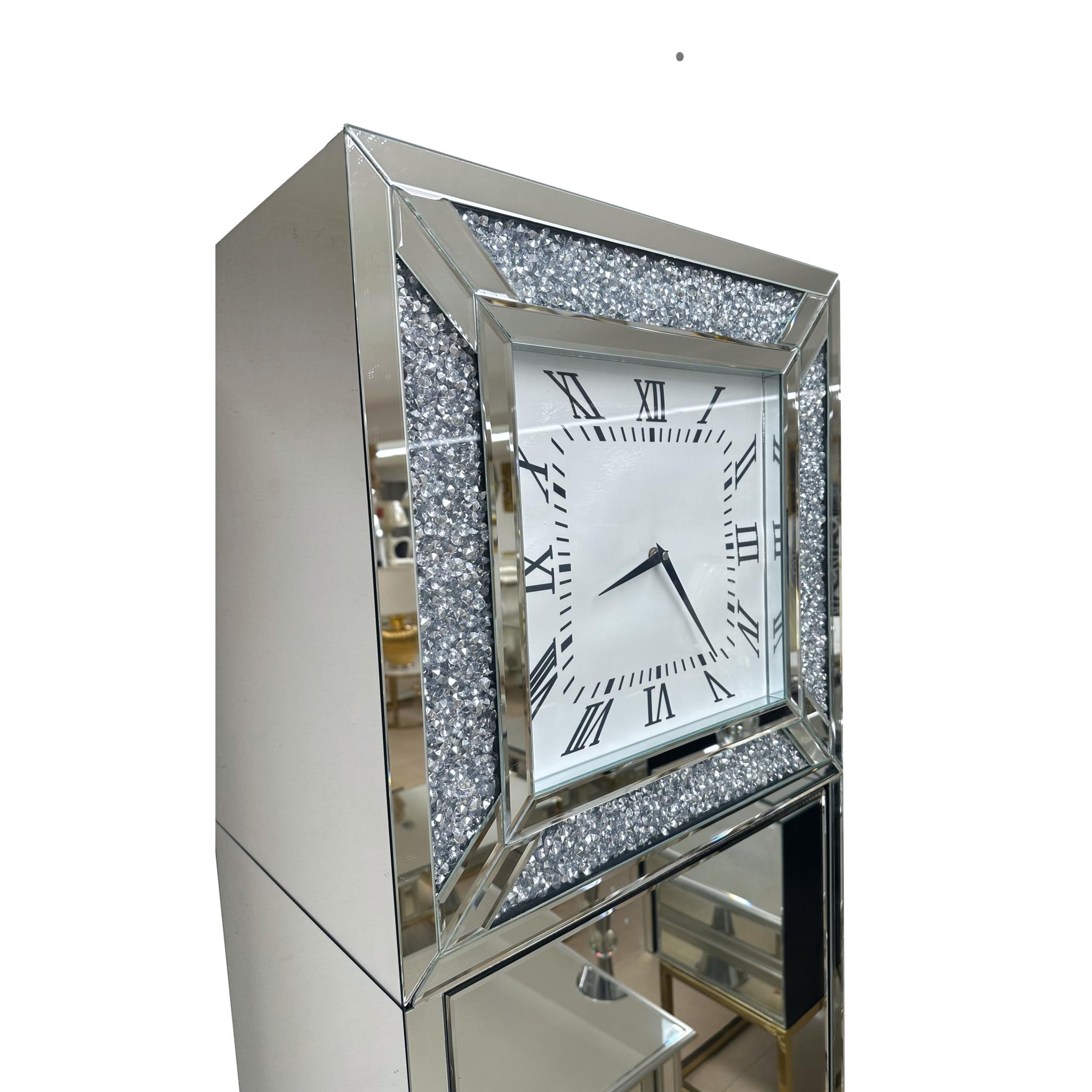 Grandfather clock mirrored with storage space