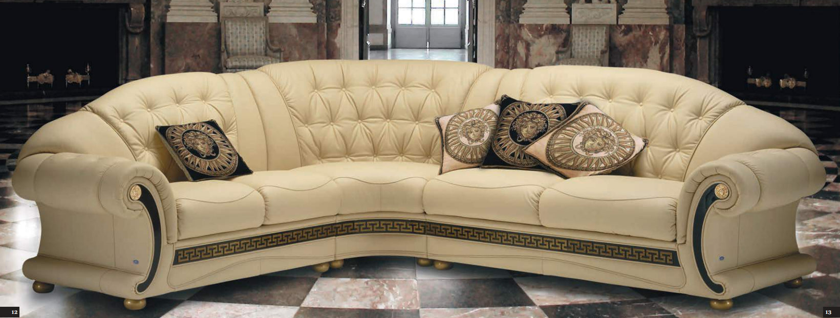 Eck-Couchgarnitur Leder Beige Royal
