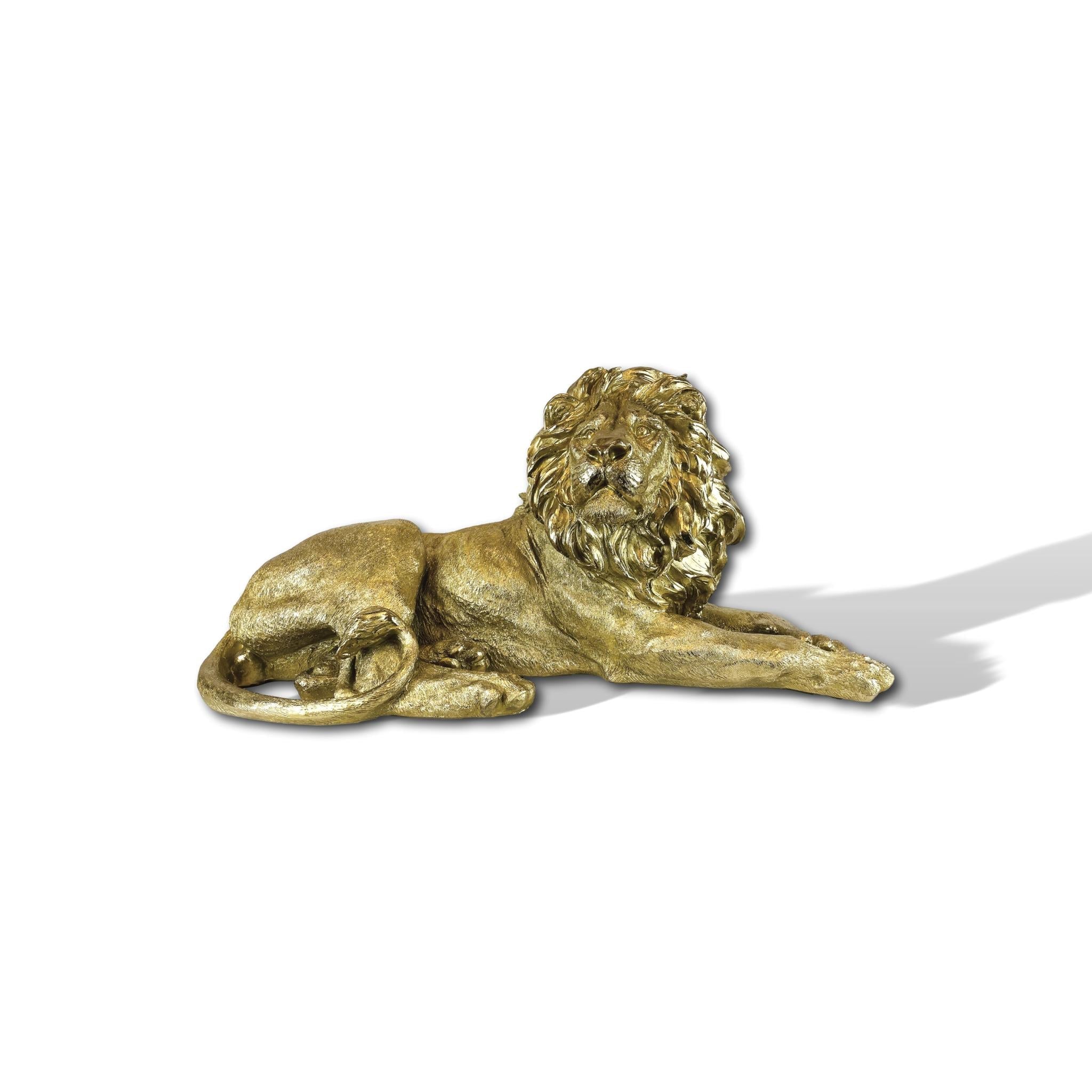 Majestic reclining lion made of resin gold-plated
