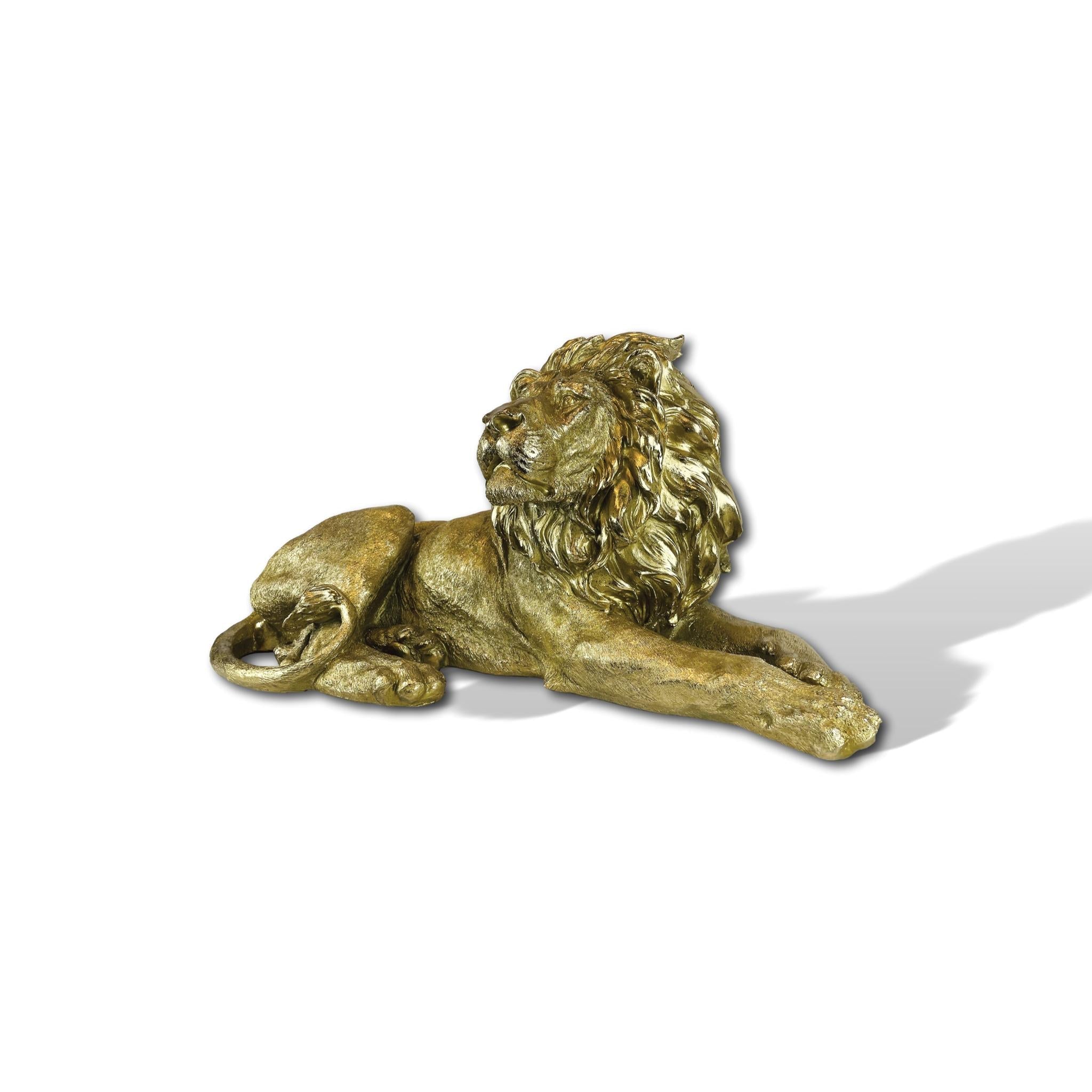 Majestic reclining lion made of resin gold-plated