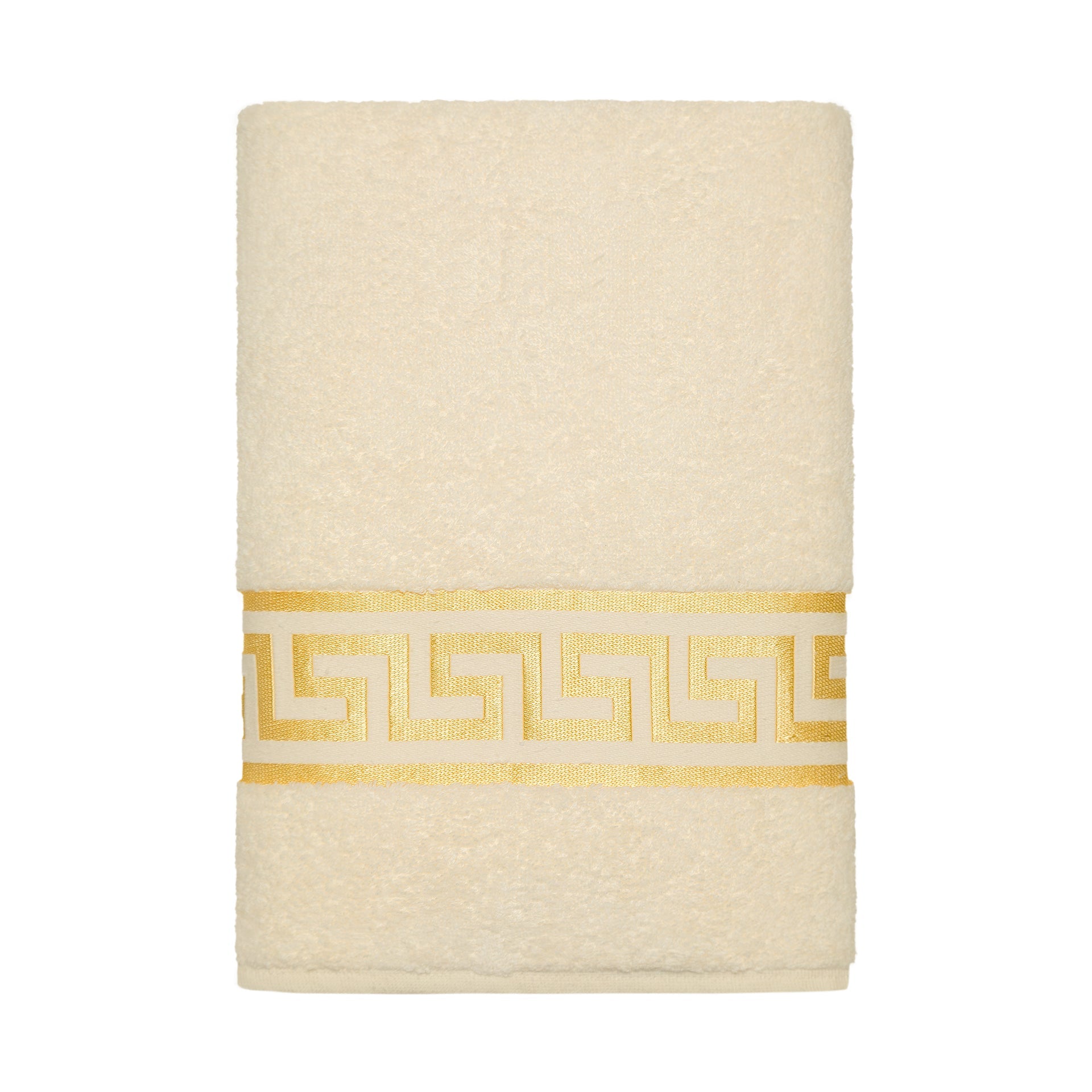 Premium Handtücher Mäander in beige gold - 100% Baumwolle Frottee - Stickerei
