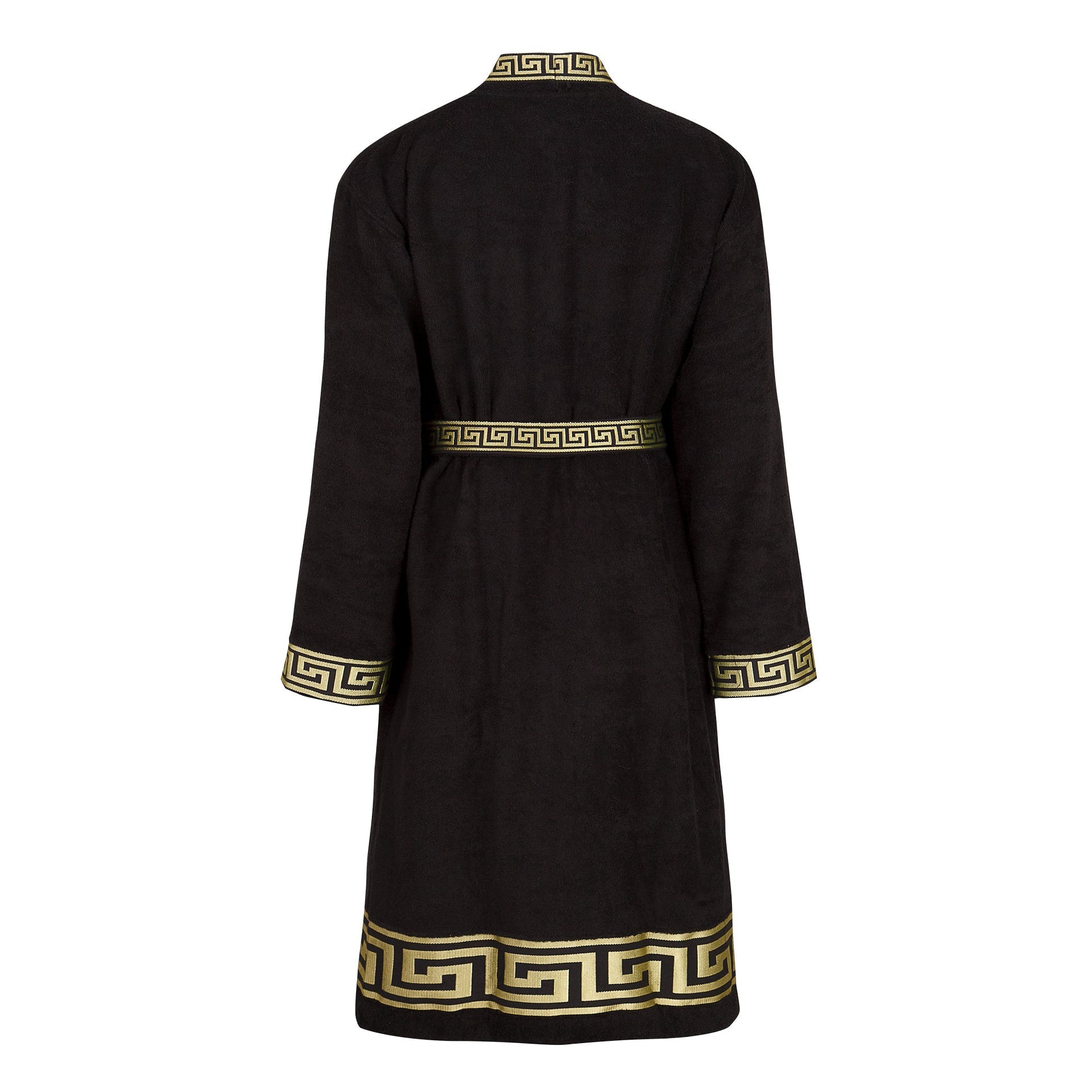 Luxus Bademantel Kimono Mäander in schwarz gold für Damen & Herren - 100% Baumwolle