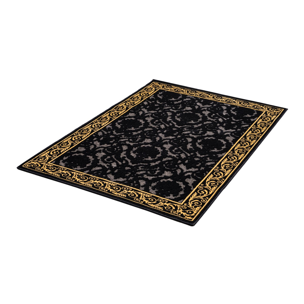Exklusiver 3D Teppich Wohnzimmer Farashe in Schwarz Gold aus 100% Viskose - Kurzflor, Seidenglanz, Anti-Rutsch, Anti-Allergisch