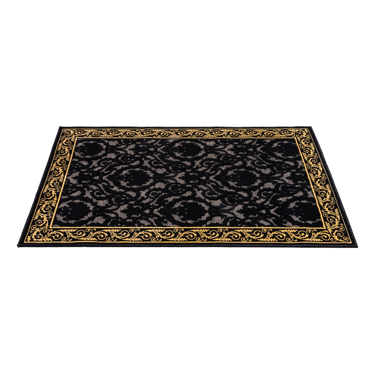 Exklusiver 3D Teppich Wohnzimmer Farashe in Schwarz Gold aus 100% Viskose - Kurzflor, Seidenglanz, Anti-Rutsch, Anti-Allergisch