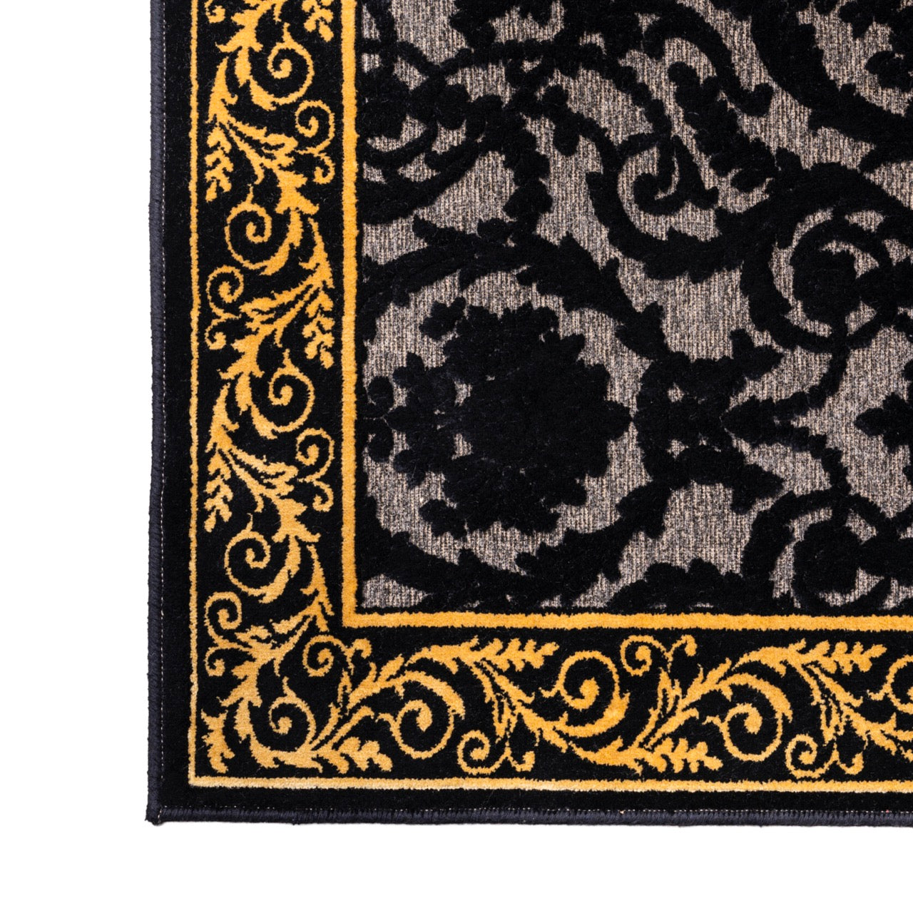 Exklusiver 3D Teppich Wohnzimmer Farashe in Schwarz Gold aus 100% Viskose - Kurzflor, Seidenglanz, Anti-Rutsch, Anti-Allergisch