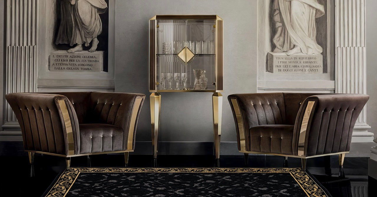 Exklusiver 3D Teppich Wohnzimmer Farashe in Schwarz Gold aus 100% Viskose - Kurzflor, Seidenglanz, Anti-Rutsch, Anti-Allergisch