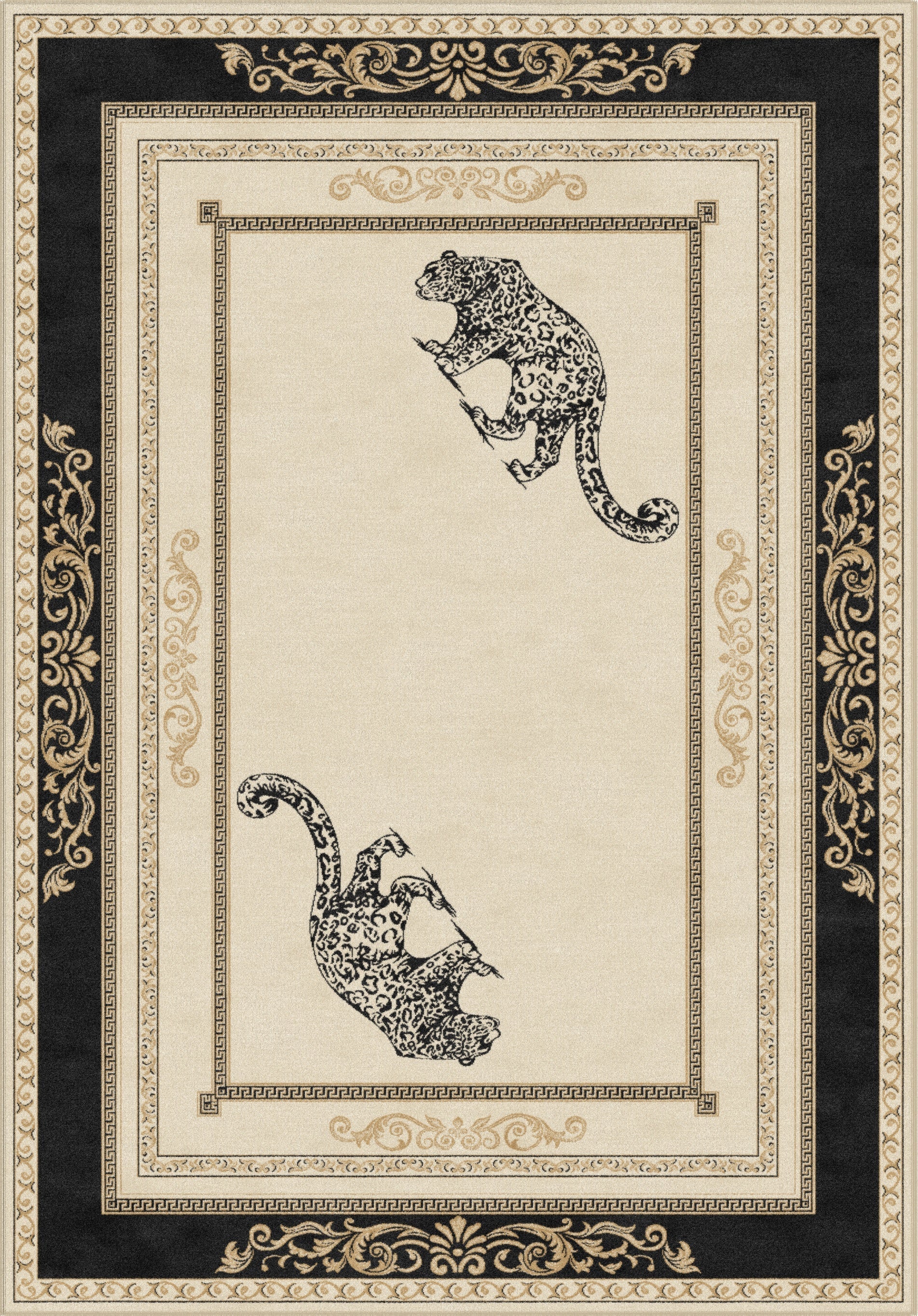 Luxus Teppich mit Panther Motiv - Eleganz in schwarz gold - Italienisches Flair - kurzflor, weich, flauschig - 100% Viskose