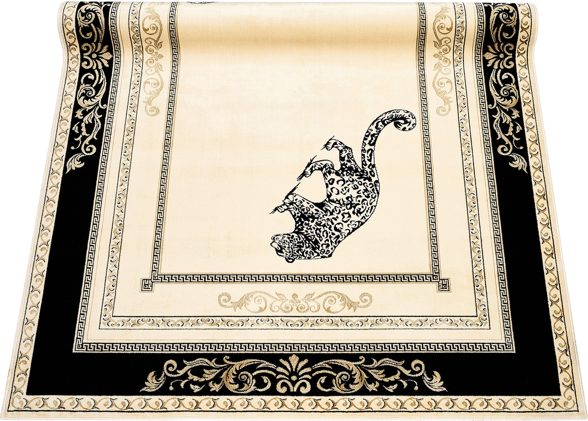 Luxus Teppich mit Panther Motiv - Eleganz in schwarz gold - Italienisches Flair - kurzflor, weich, flauschig - 100% Viskose