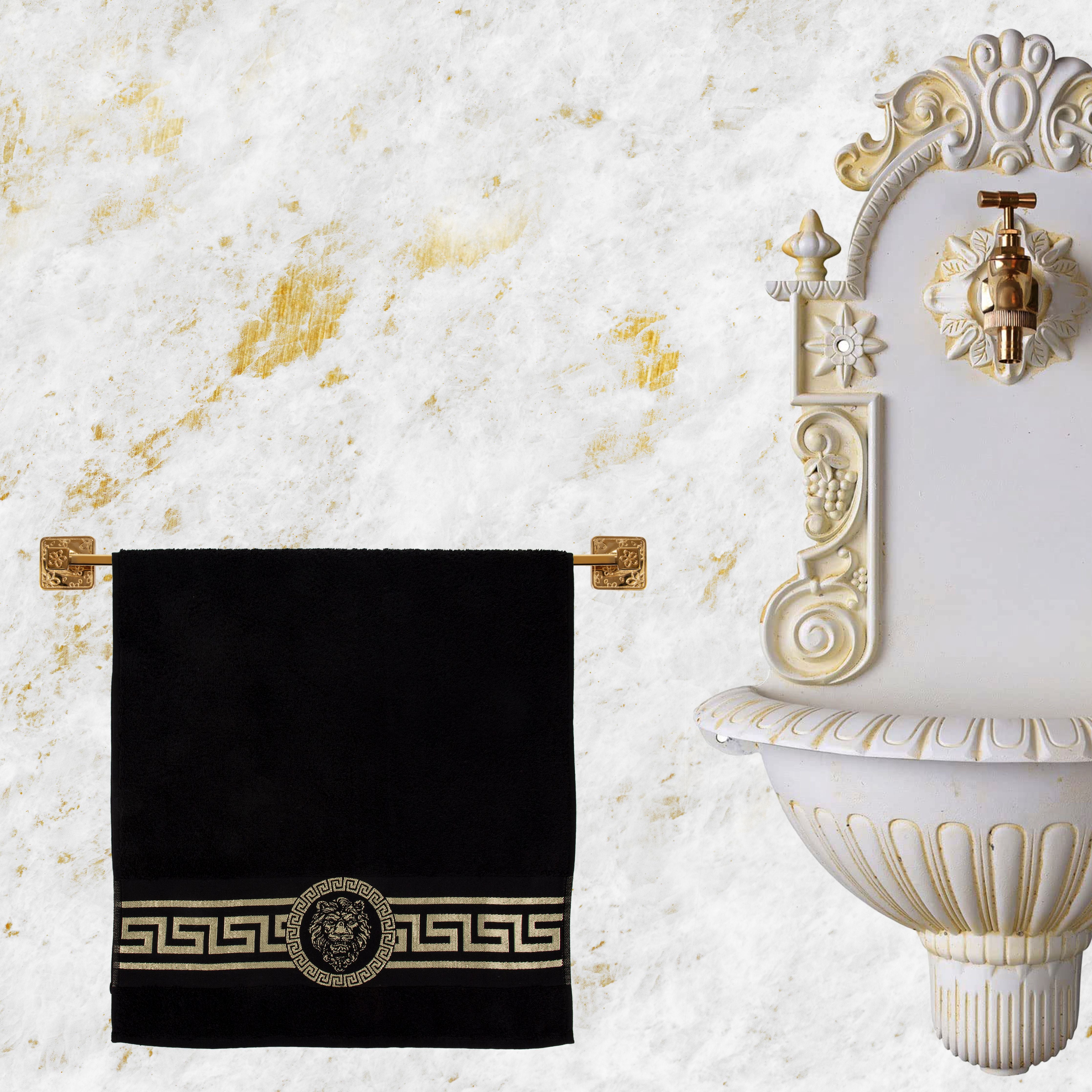Meander Lion Towels Black Gold