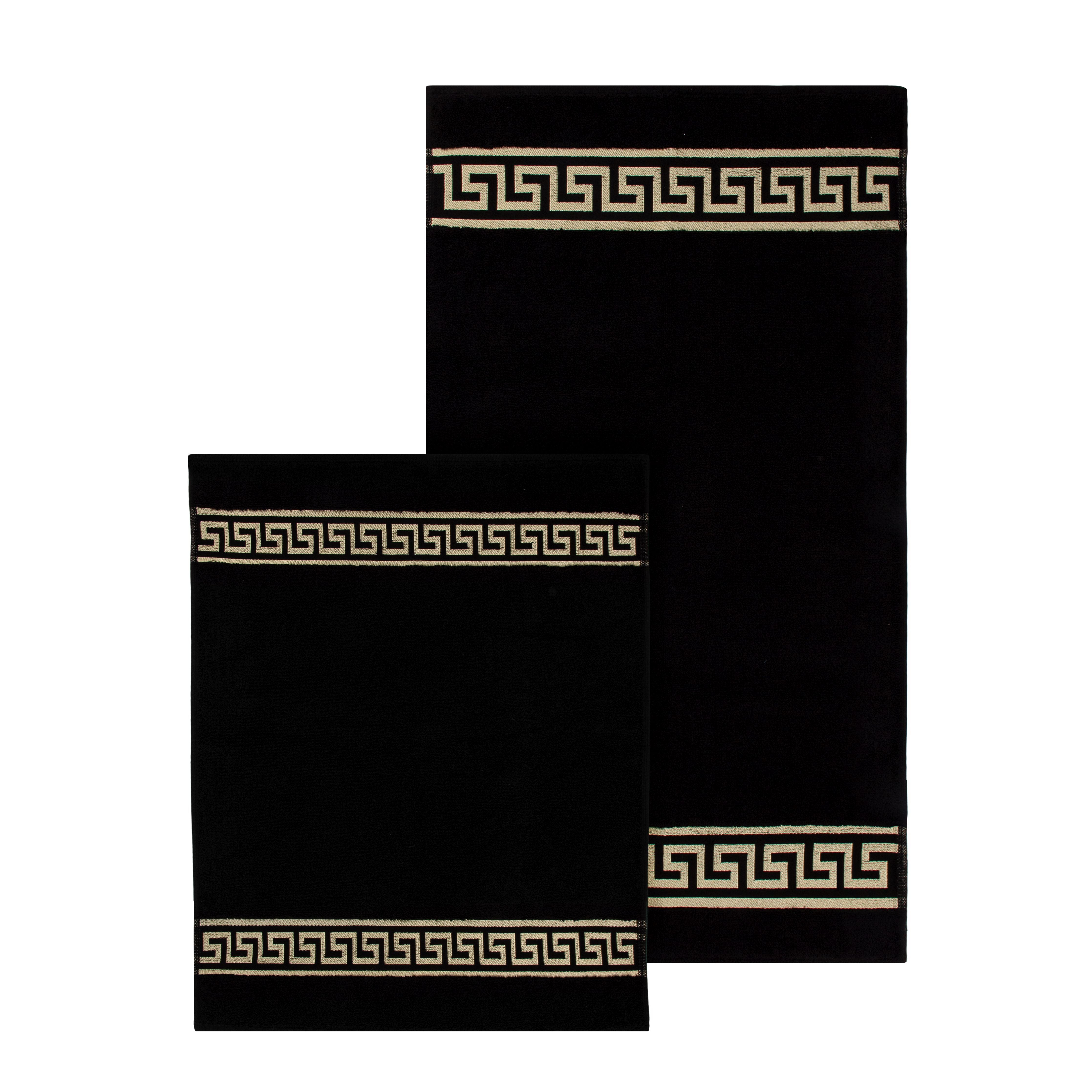 Badematte Badvorleger Set in Mäander Design - schwarz, weiss, oder beige gold - 100% Baumwolle
