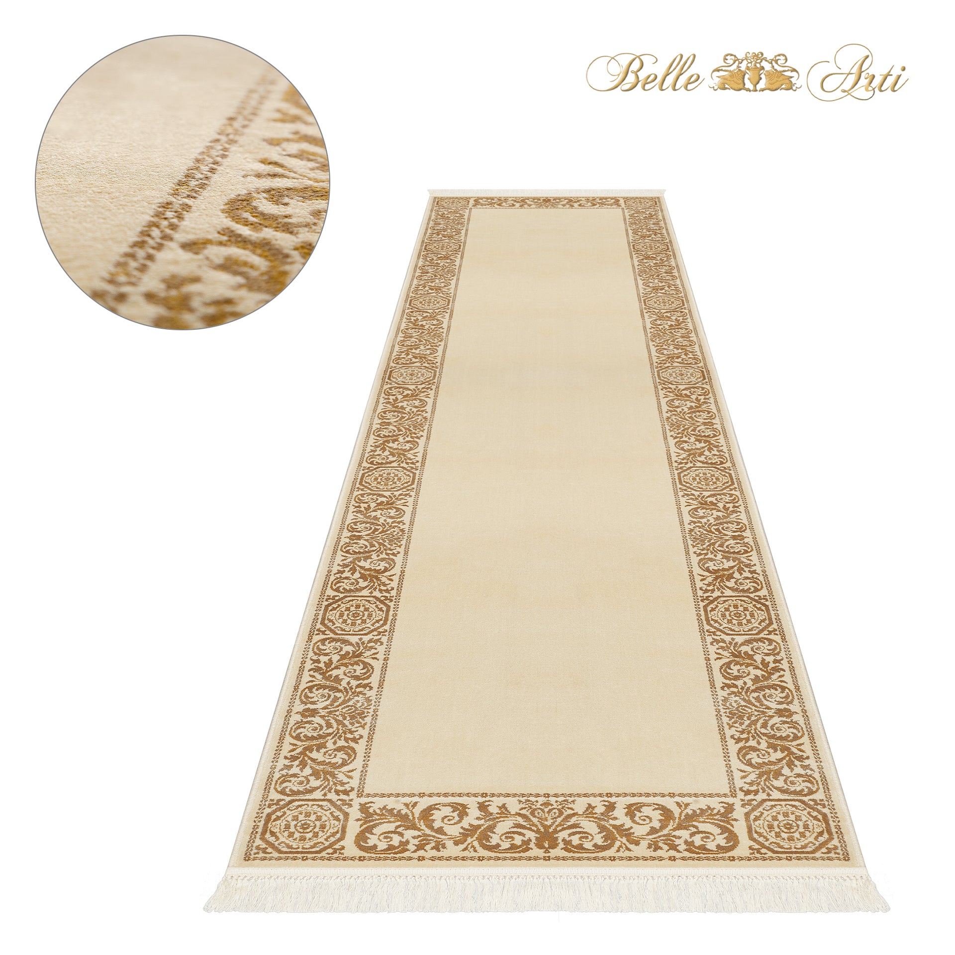 Luxus Barock Teppich Läufer in gold beige für Flur - rechteckig, edel - 100% Viskose