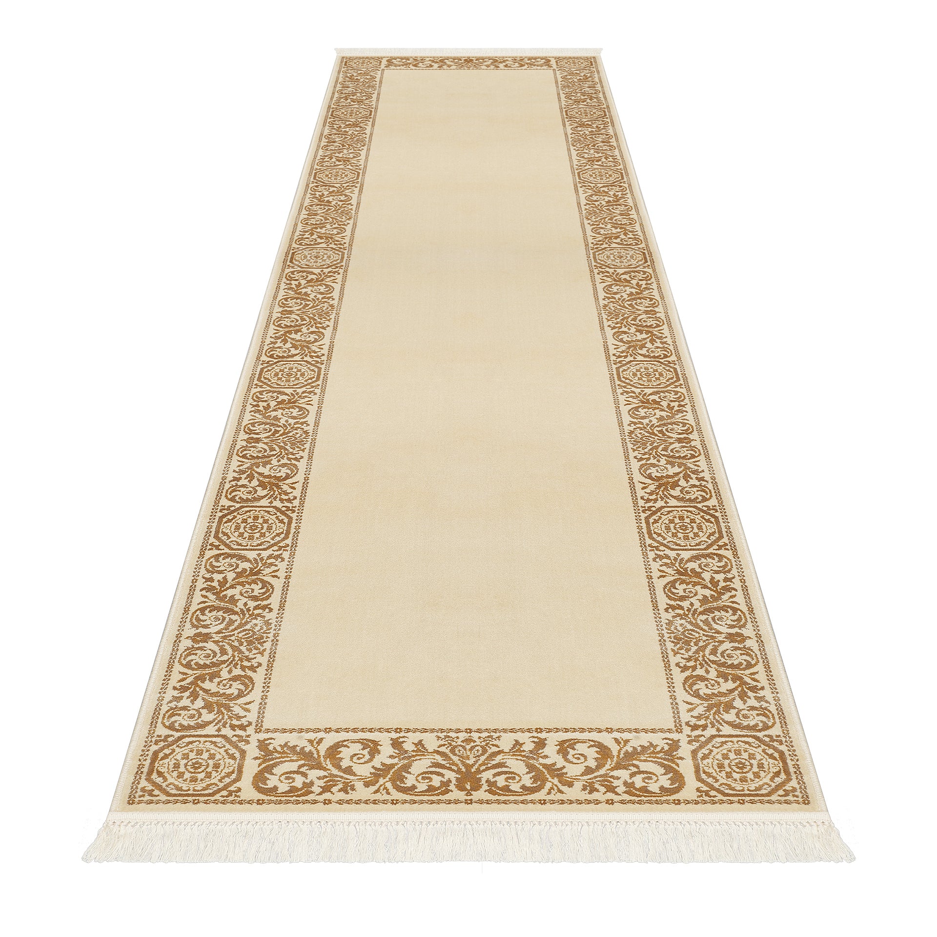 Luxus Barock Teppich Läufer in gold beige für Flur - rechteckig, edel - 100% Viskose