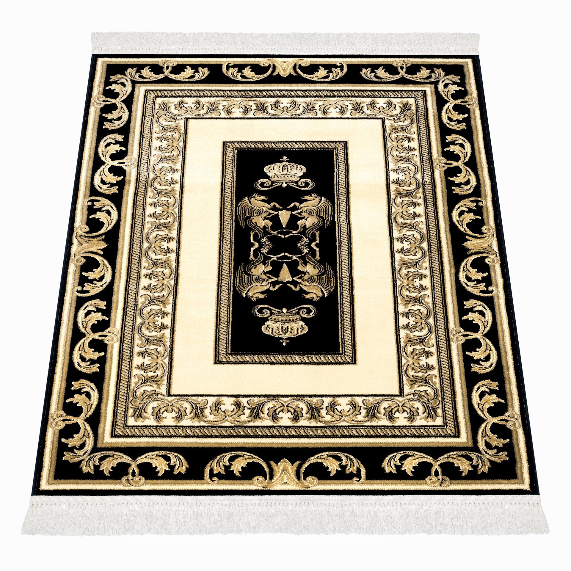 Premium Teppich Pegasus schwarz gold - 100% Viskose - hochwertig handgeknüpft