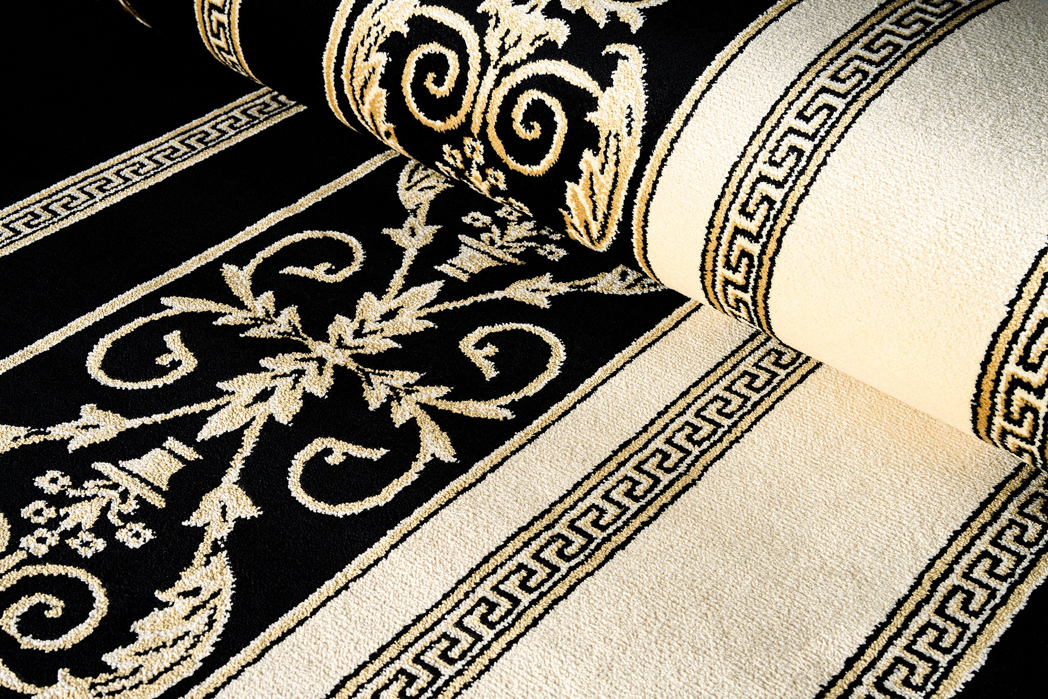 Luxus Designer Teppich Mike Milano in Schwarz Gold mit Amphore Motiv - 100% Viskose hochwertig, rutschfest, allergikerfreundlich, Fußbodenheizung geeignet