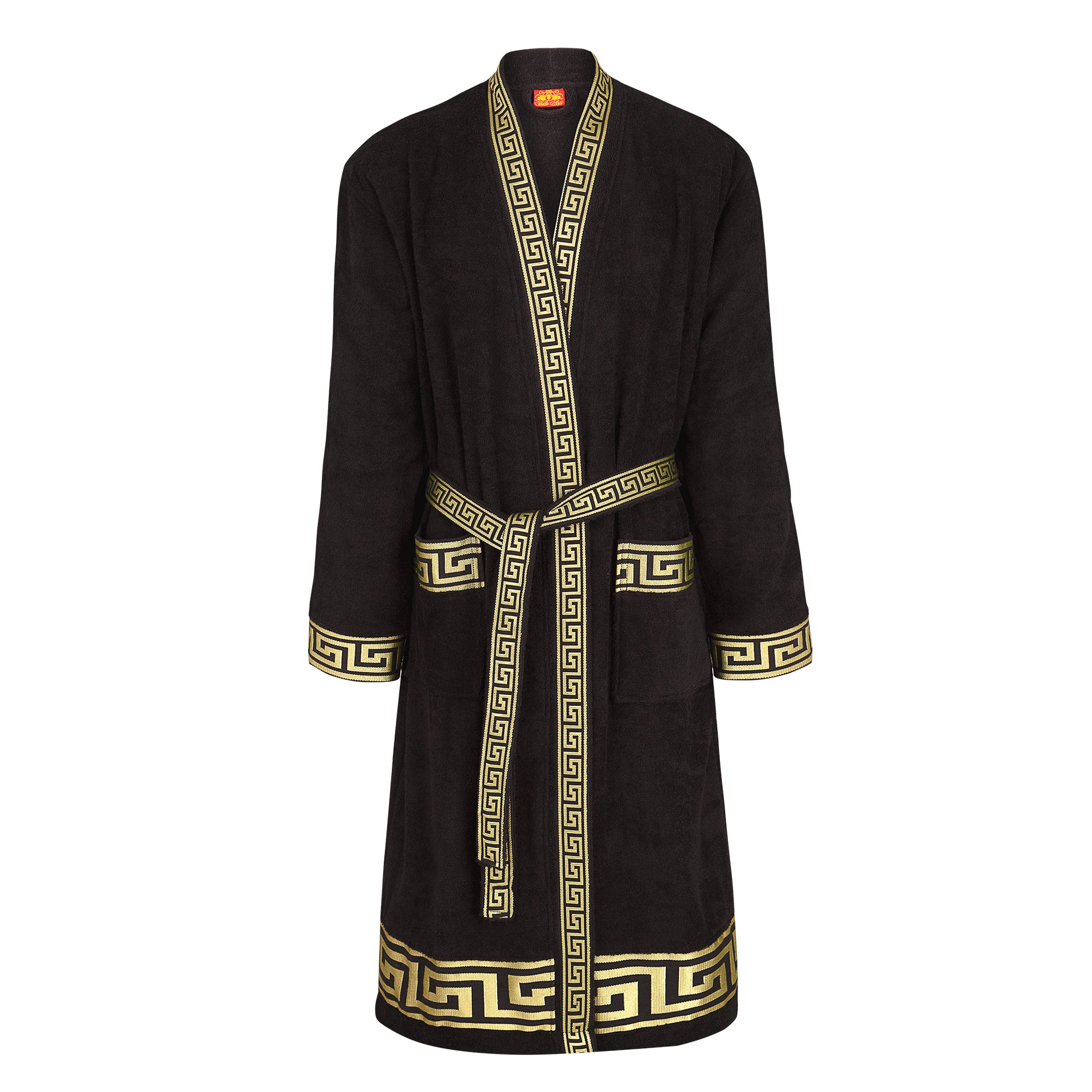 Luxus Bademantel Kimono Mäander in schwarz gold für Damen & Herren - 100% Baumwolle